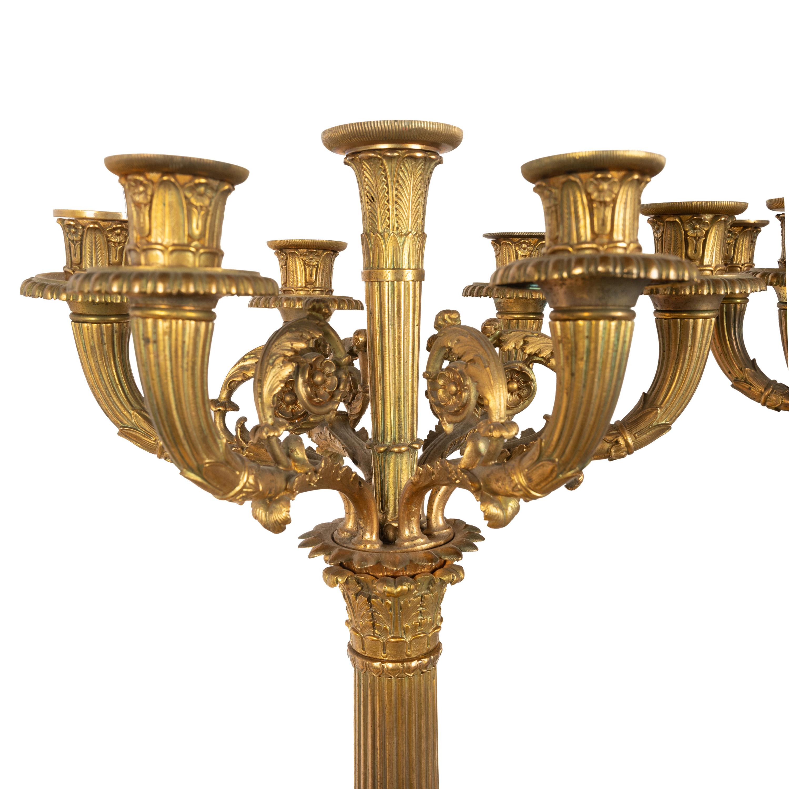 Pair Large Antique French Restoration Gilt Bronze Ormolu Marble Candelabra 1815 3