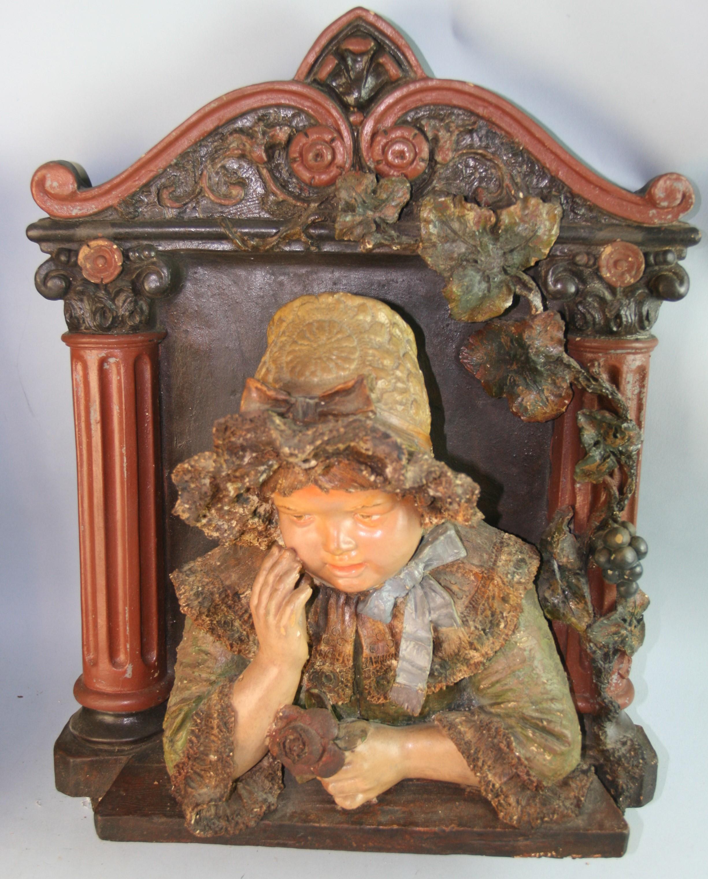 Pair Large  Antique German Polychrome Boy and Girl Wall Plaques 1890's  For Sale 12