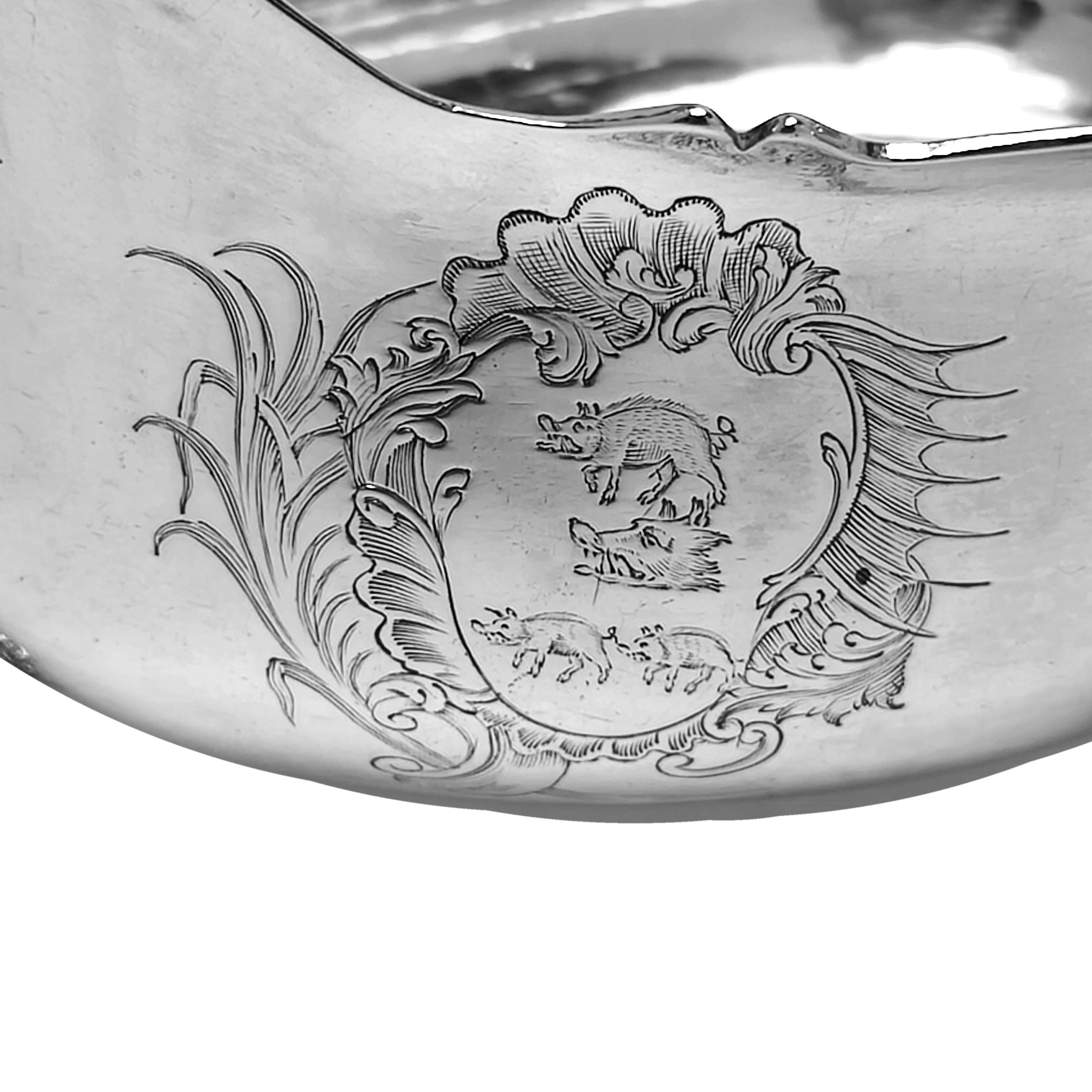 Sterling Silver Pair Large Antique Irish Georgian Silver Sauce Boats / Gravy Jugs Dublin c. 1750 For Sale