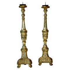 Pair Large Antique Italian Giltwood Altar Candlesticks—Dramatic gold, circa 1840