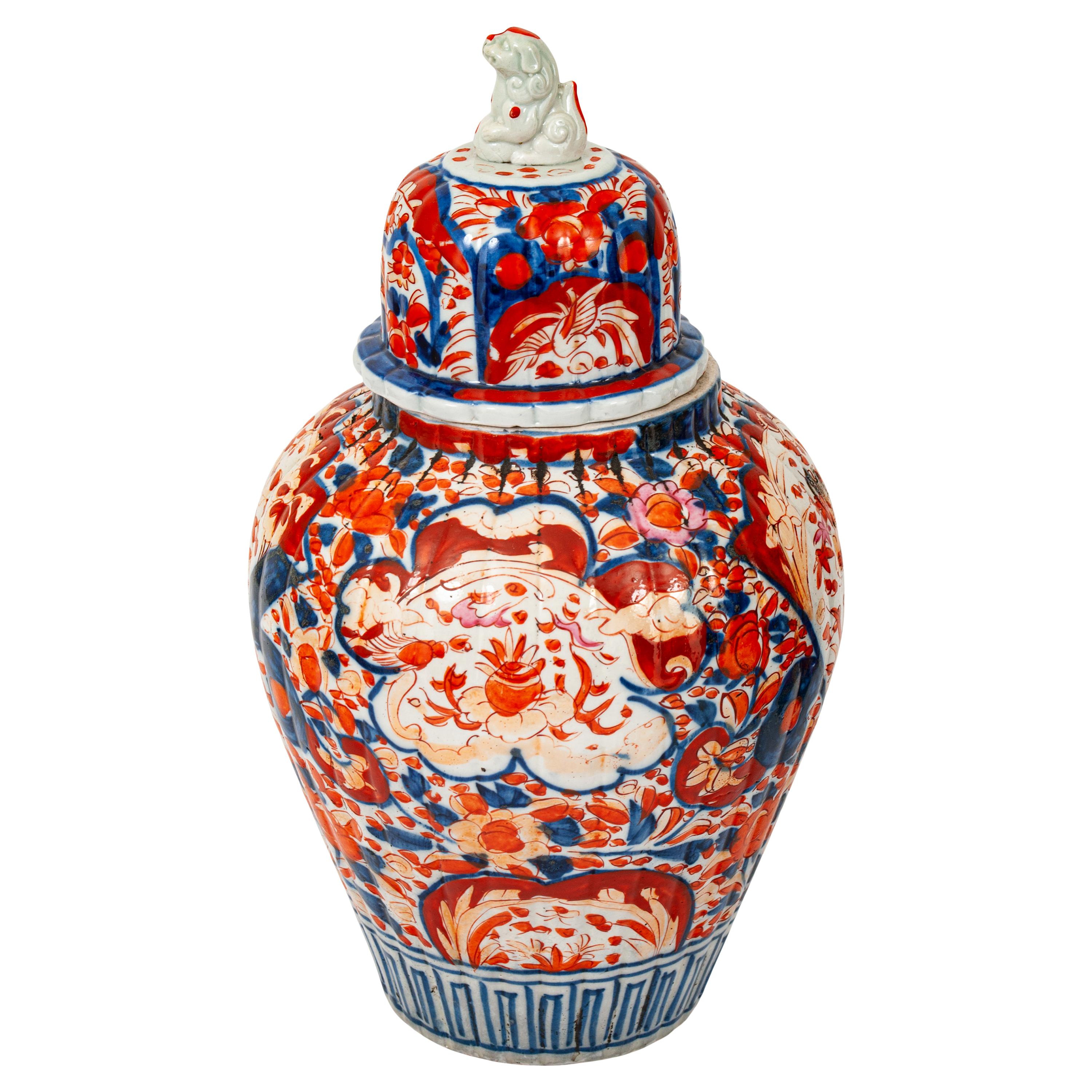 Pair Large Antique Japanese Meiji Period Porcelain Imari Lidded Jars Urns, 1880 For Sale 5