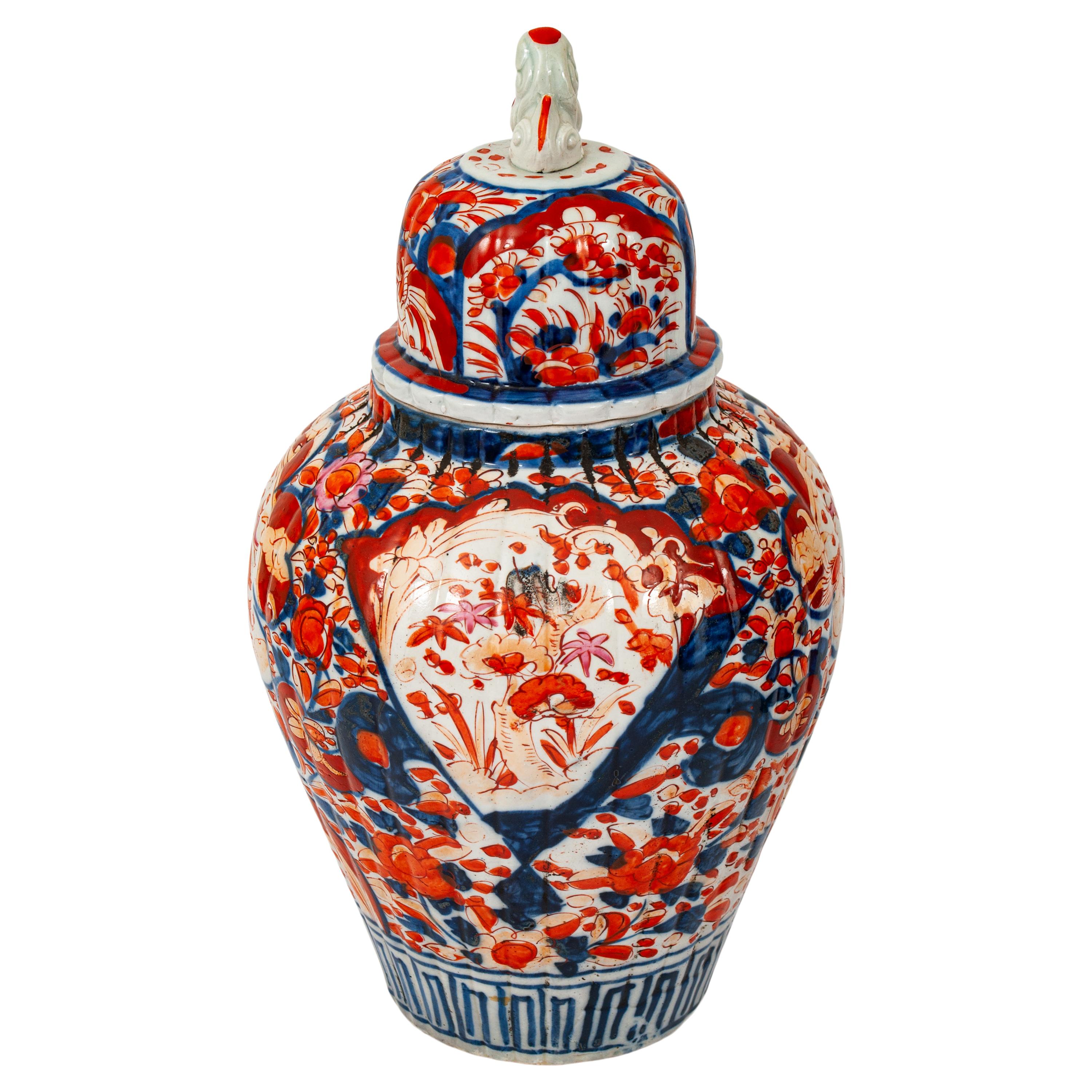Pair Large Antique Japanese Meiji Period Porcelain Imari Lidded Jars Urns, 1880 For Sale 6