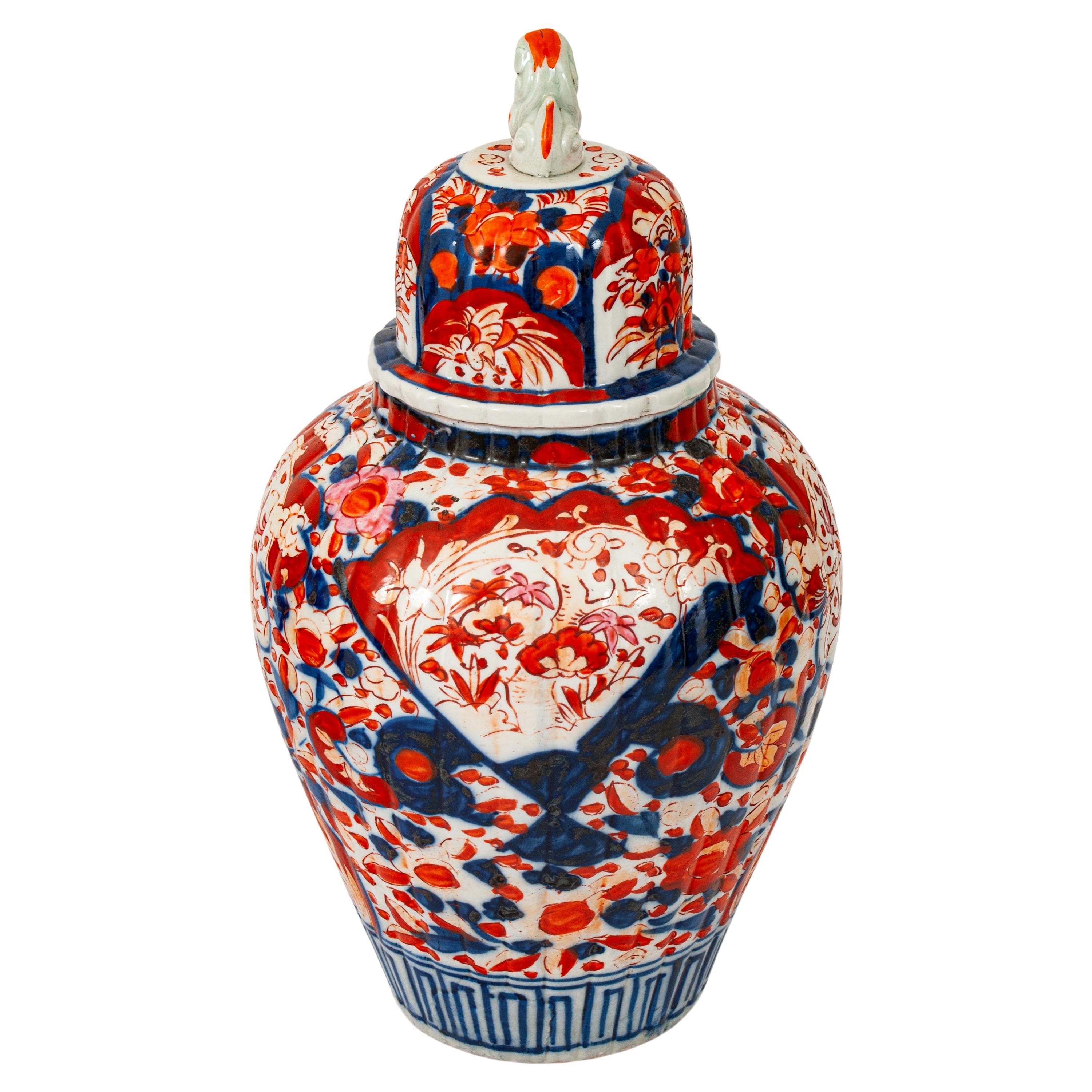 Pair Large Antique Japanese Meiji Period Porcelain Imari Lidded Jars Urns, 1880 For Sale 4