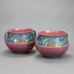 Pair Large Antique Roseville Baneda Art Pottery Jardinieres, c1930's
