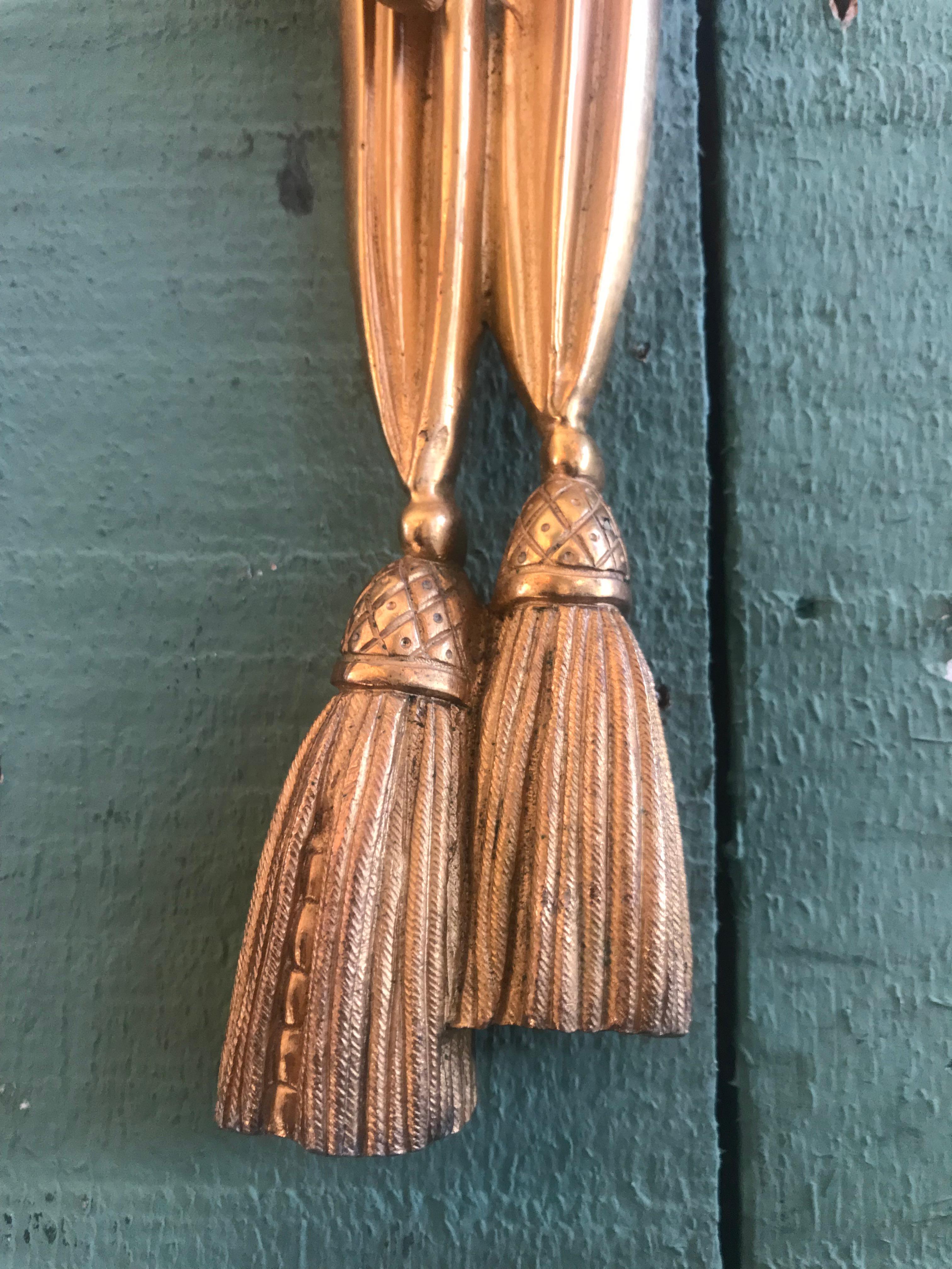 Pair Large Antique Wall Mount Light Sconces Gilt Bronze Hunt Trumpet Bronze Dore For Sale 3