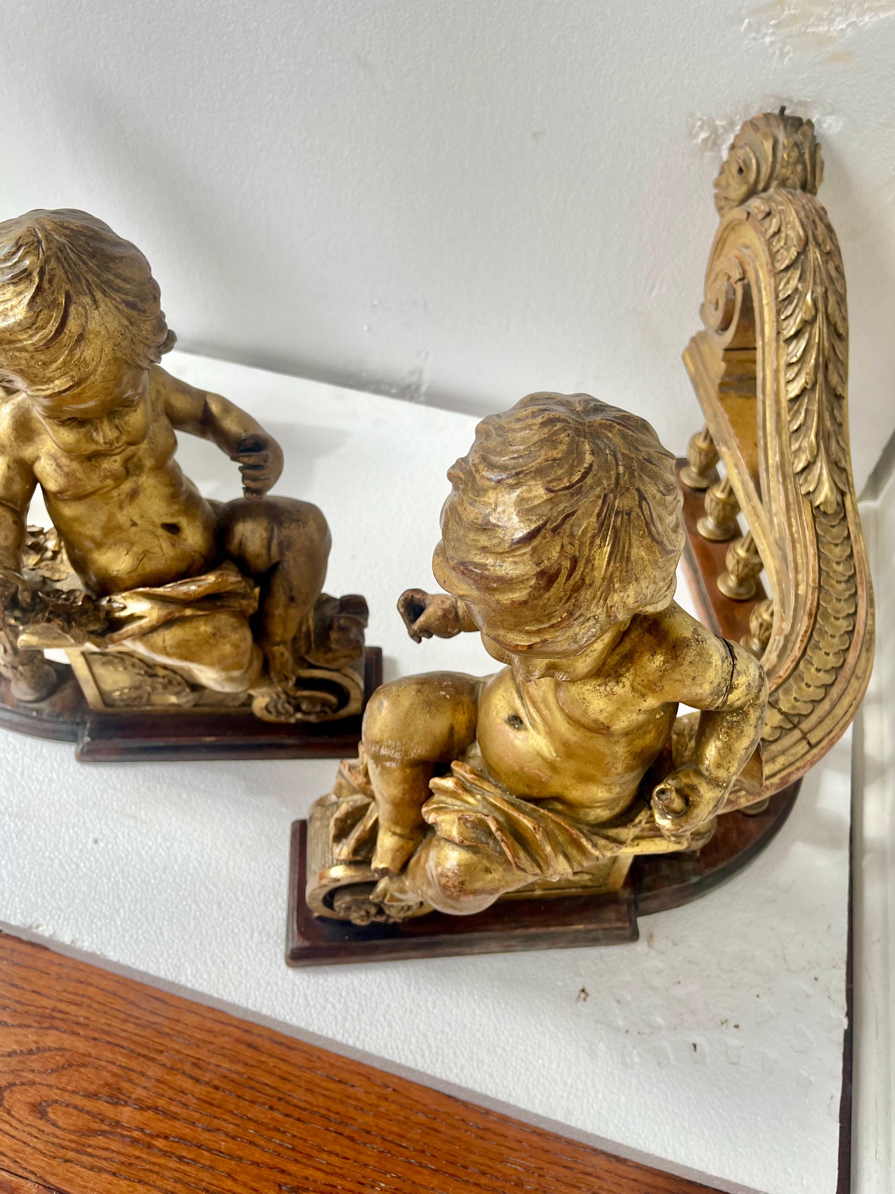 19th Century Pair Large Architectural Form Giltwood Table Balustrades or Plateau Fragments 