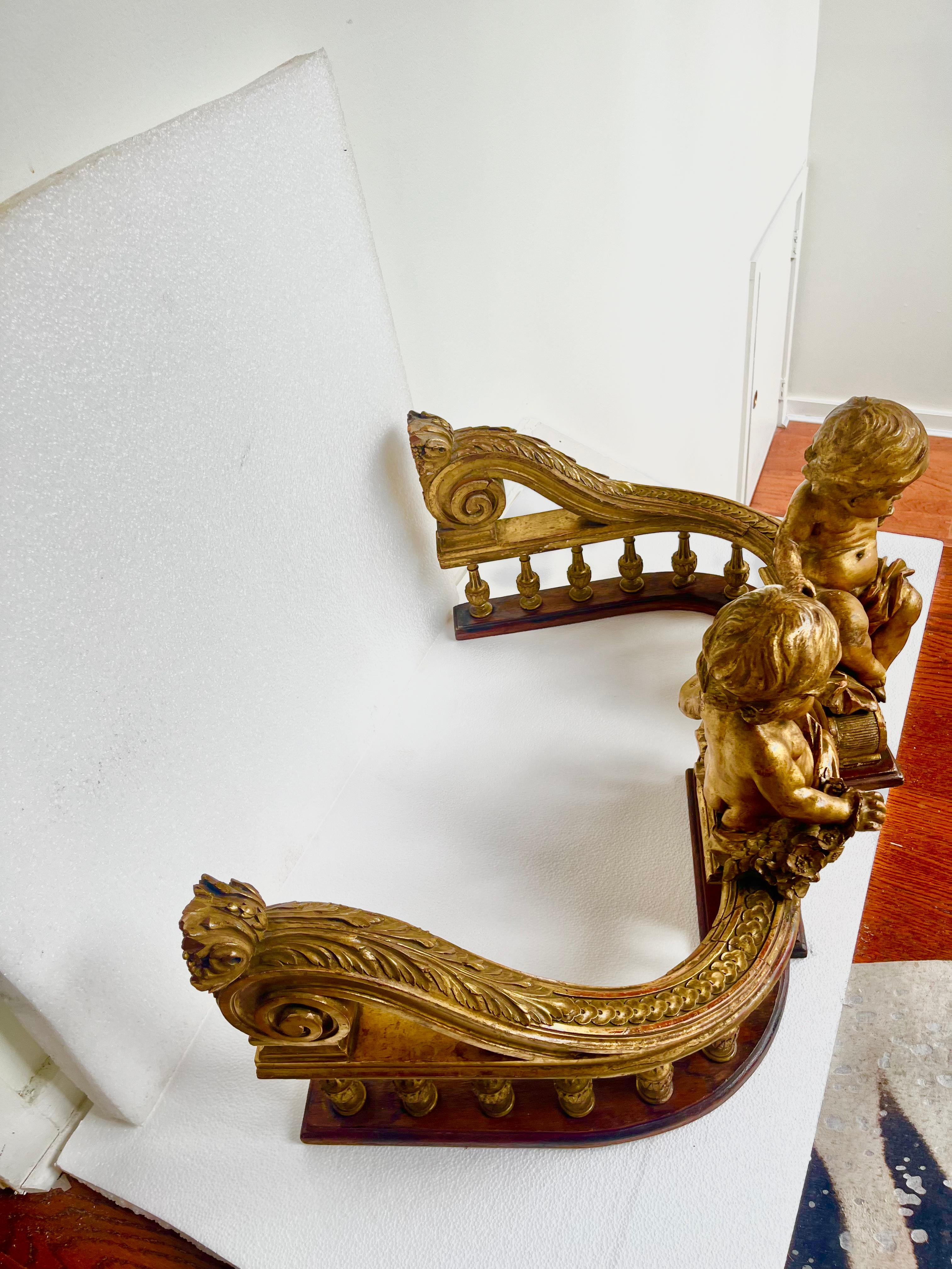 Pair Large Architectural Form Giltwood Table Balustrades or Plateau Fragments  In Distressed Condition In Nashville, TN