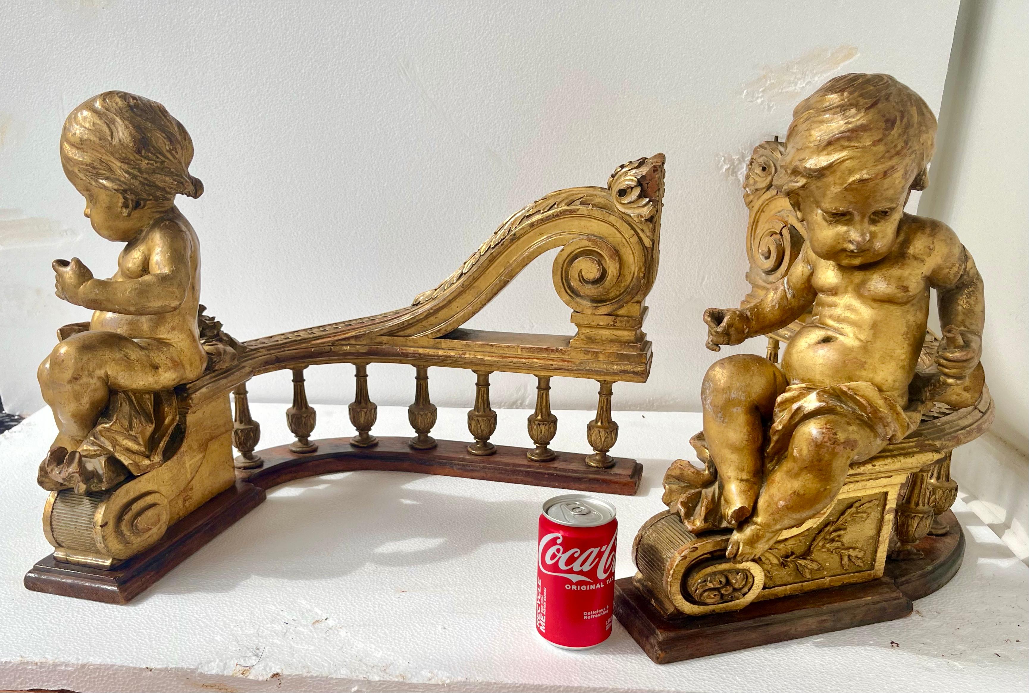 Carved Pair Large Architectural Form Giltwood Table Balustrades or Plateau Fragments 