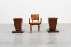Pair large Art Deco geometric square oak planters, France 1930s