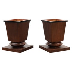 Pair large Art Deco geometric square oak planters, France 1930s