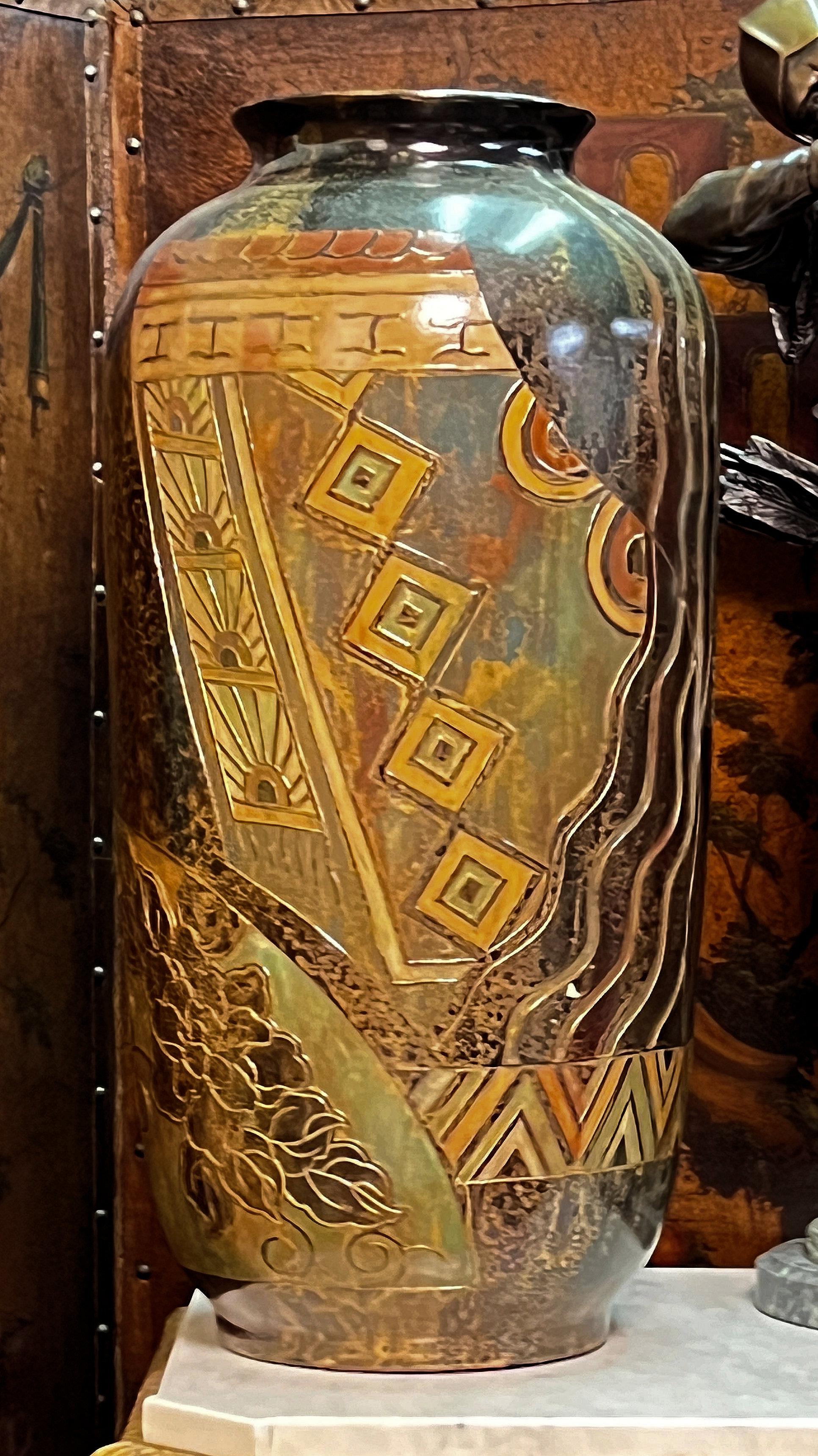Große emaillierte Art-Déco-Vasen, Mid-Century Modern, Paar (Moderne der Mitte des Jahrhunderts) im Angebot