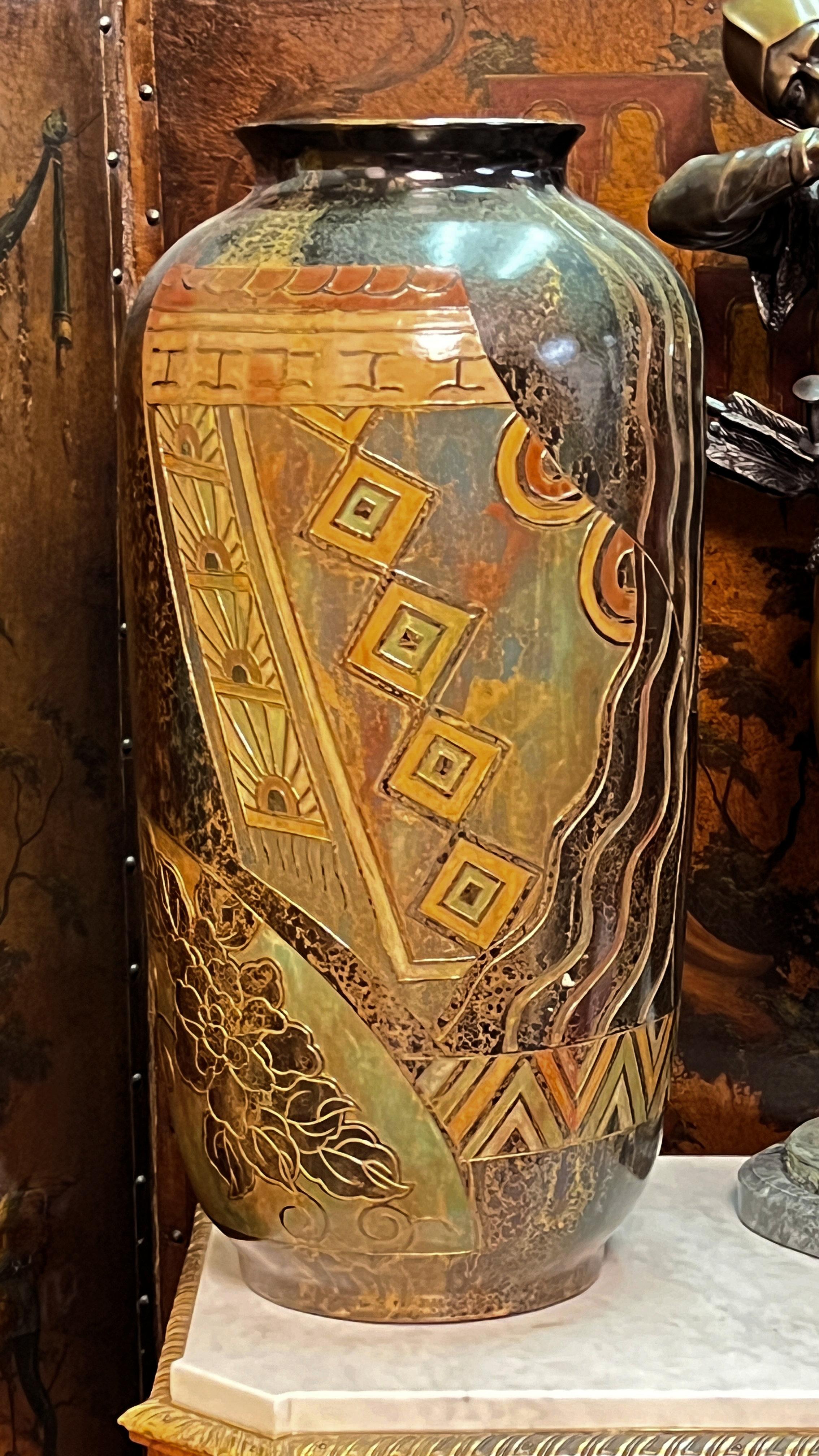 Große emaillierte Art-Déco-Vasen, Mid-Century Modern, Paar (Unbekannt) im Angebot