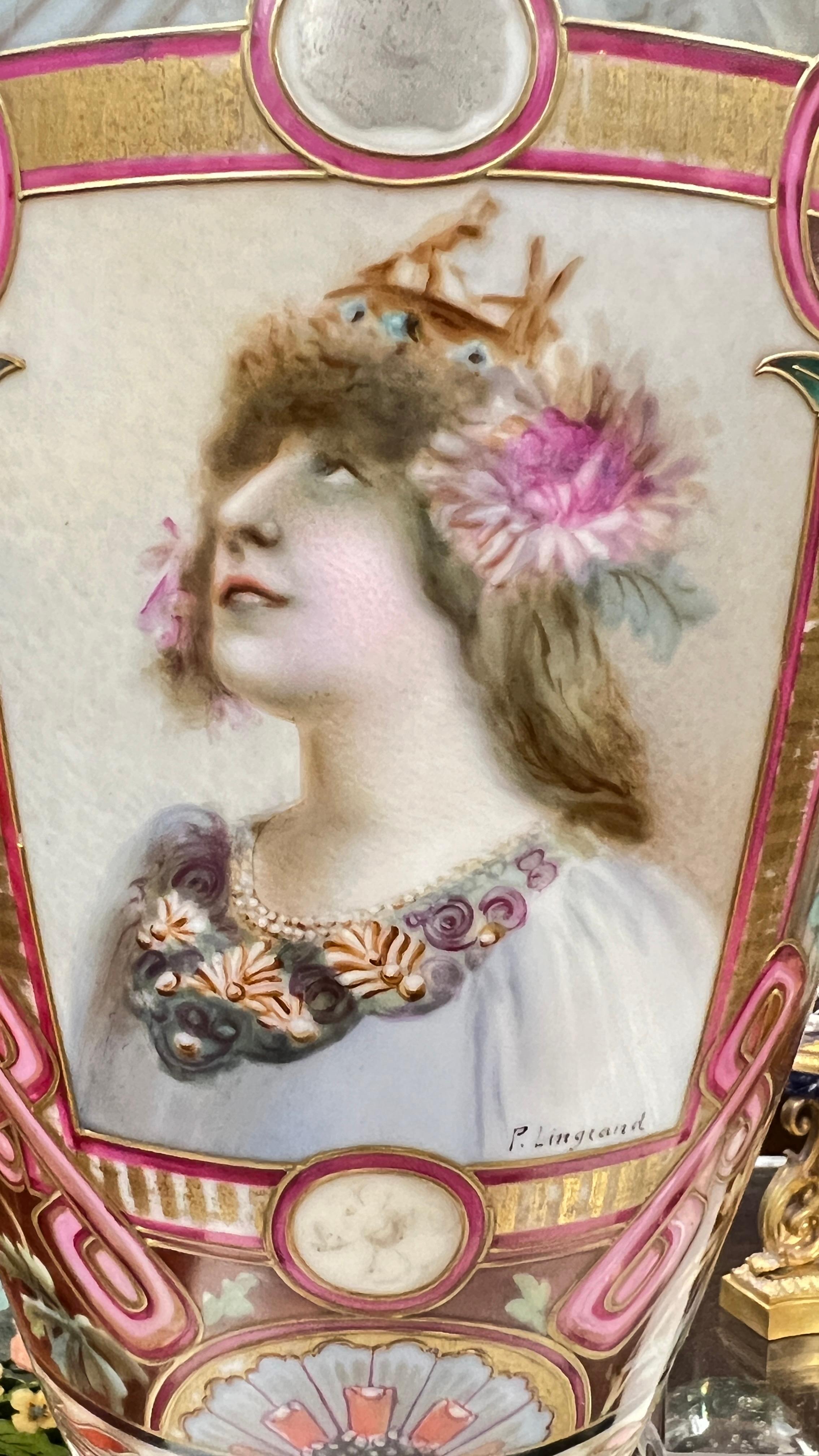Paire de grands vases émaillés pseudo-cloisonnés de style Sèvres Art Nouveau en vente 2