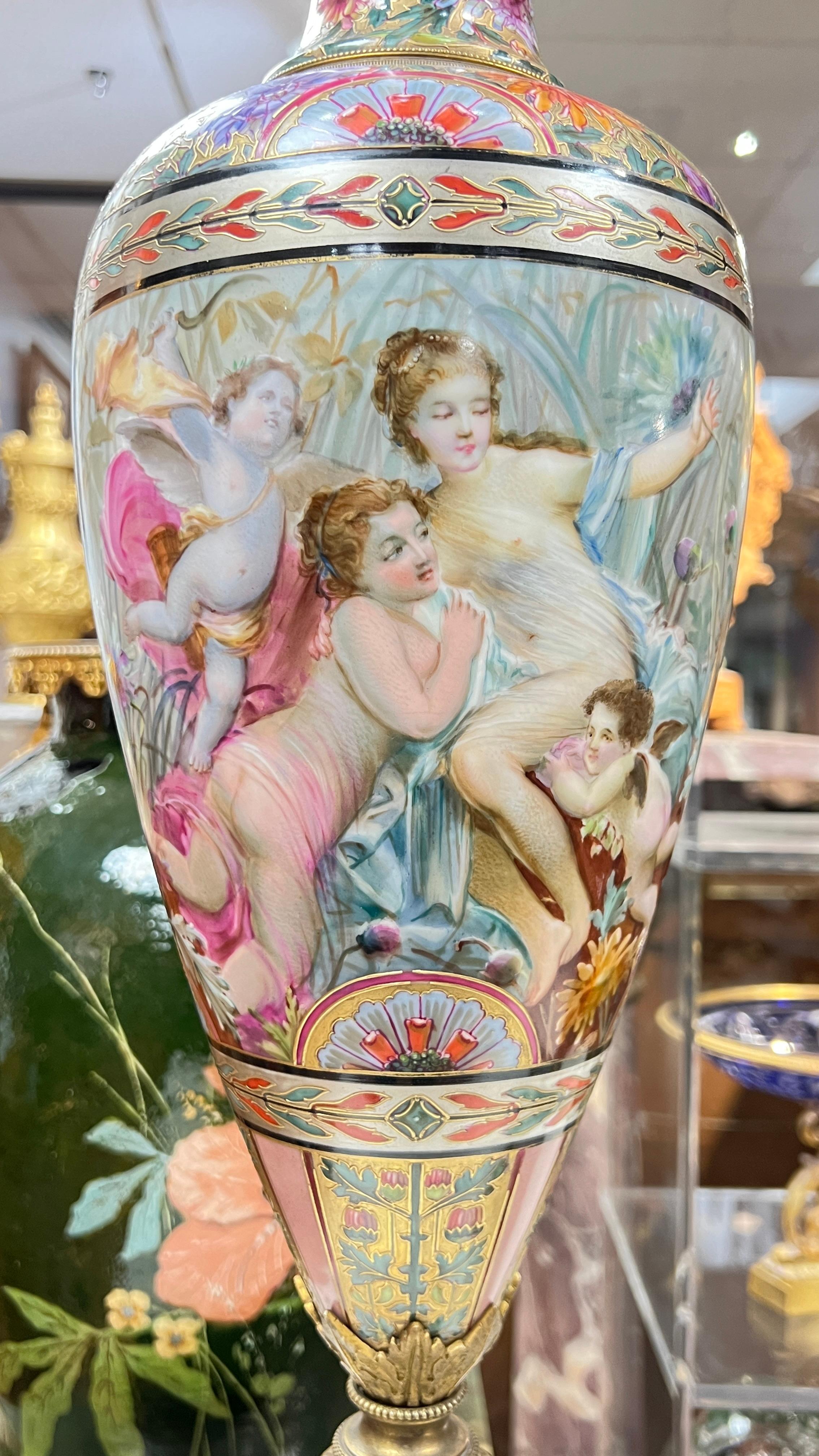 Paire de grands vases émaillés pseudo-cloisonnés de style Sèvres Art Nouveau en vente 10