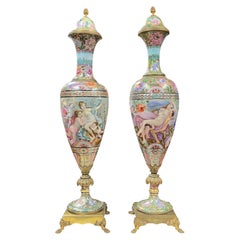 Pareja de Grandes Jarrones Esmaltados Pseudo-Cloisonné Estilo Art Nouveau Sevres