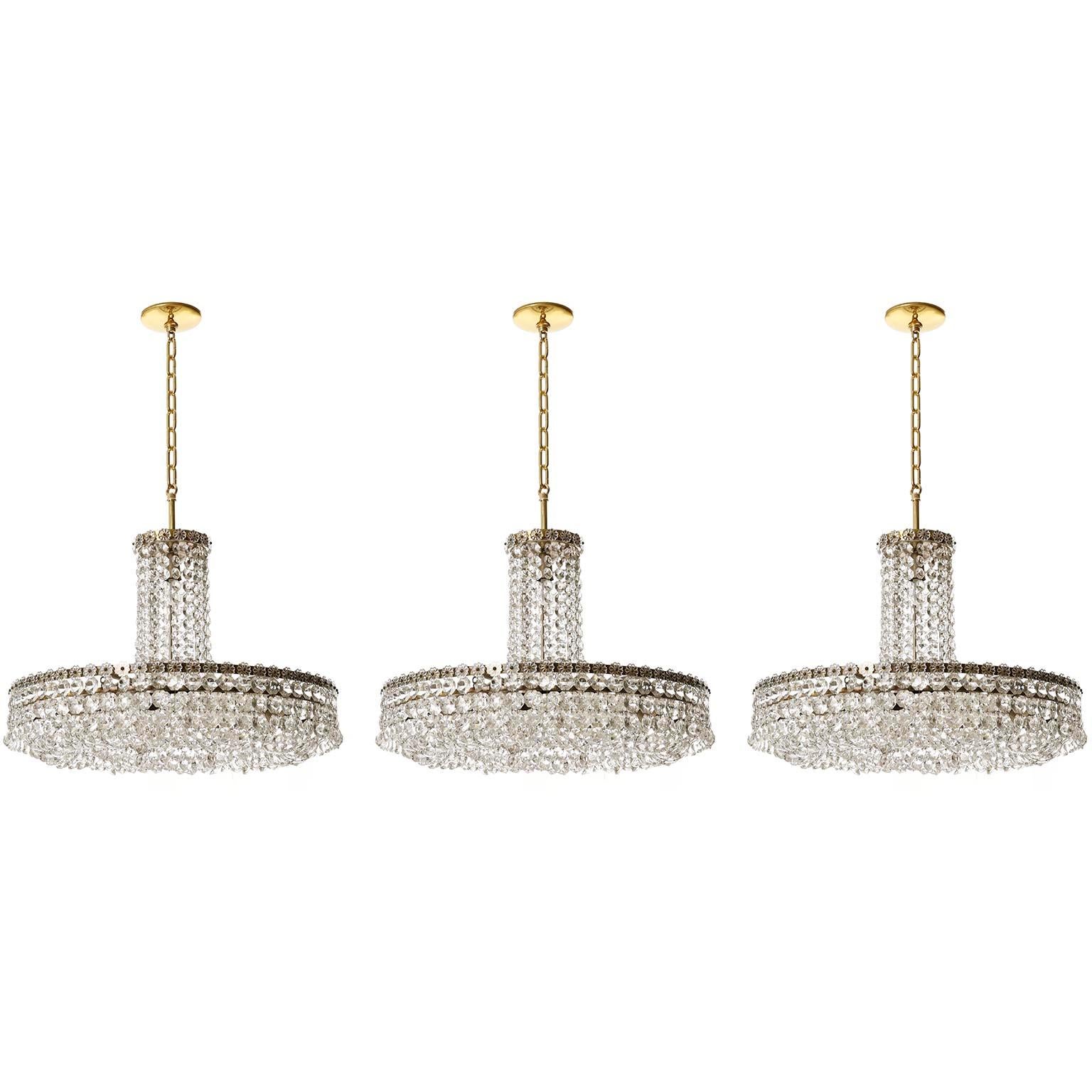 Pair Bakalowits Wall Lights Sconces, Brass Nickel Crystal, Austria, 1950s For Sale 5