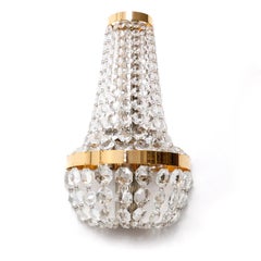 Pair Bakalowits Wall Lights Sconces, Brass Nickel Crystal, Austria, 1950s
