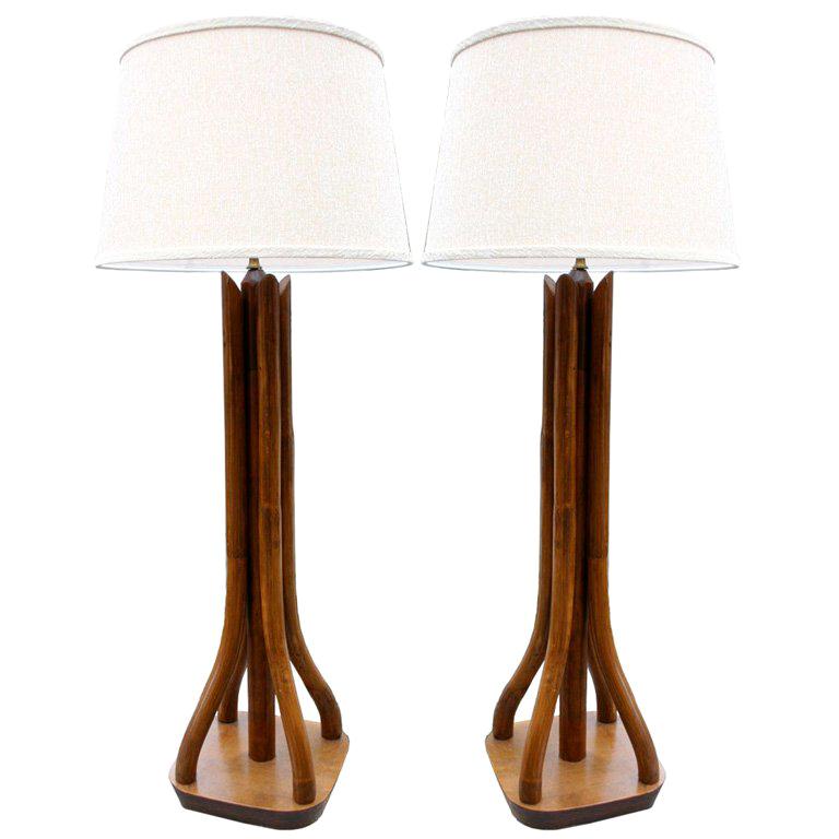 Pair Large Bamboo Lamps For Sale