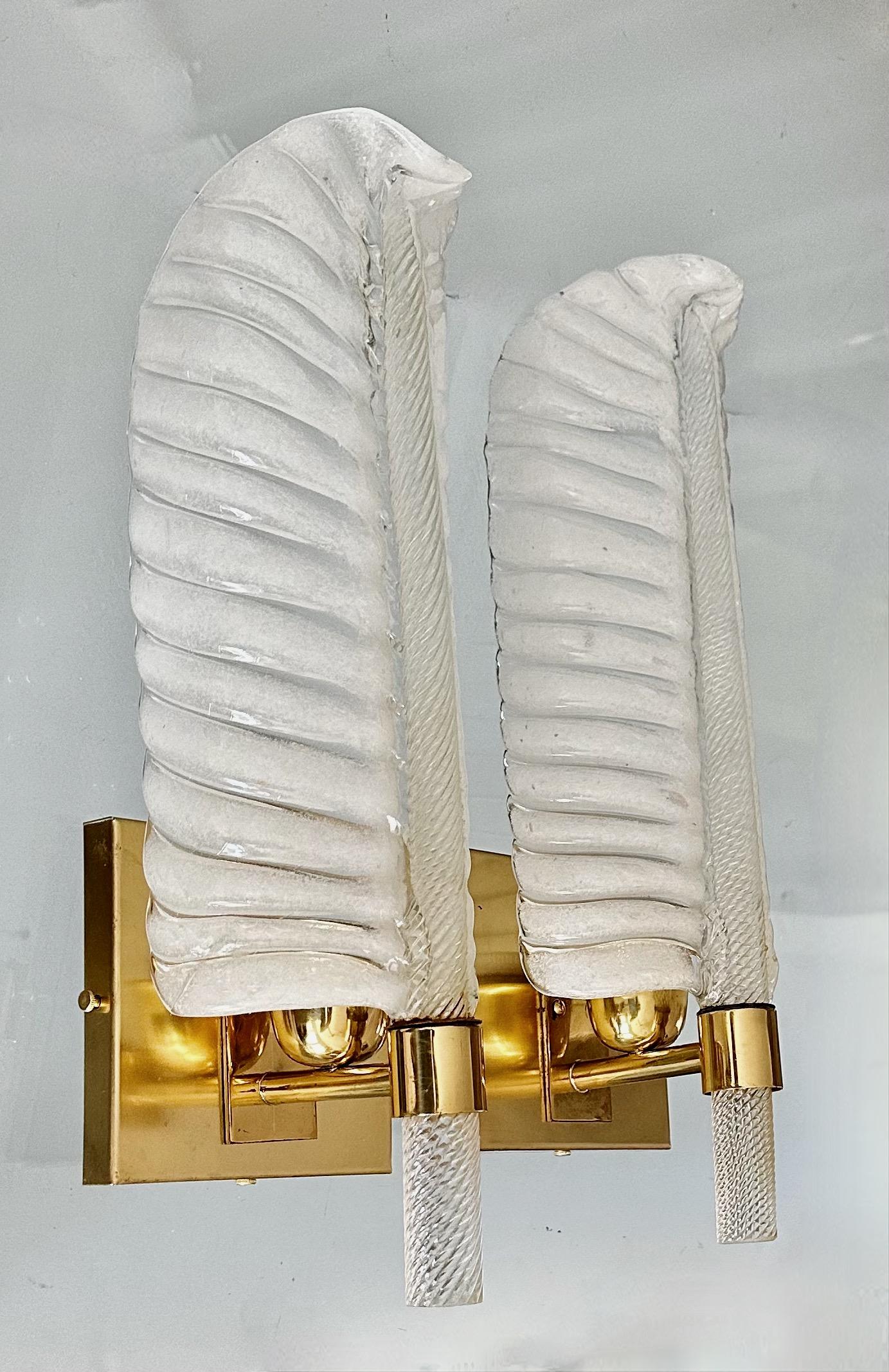 Pair Large Barovier Italian Glass Leaf Wall Sconces 15