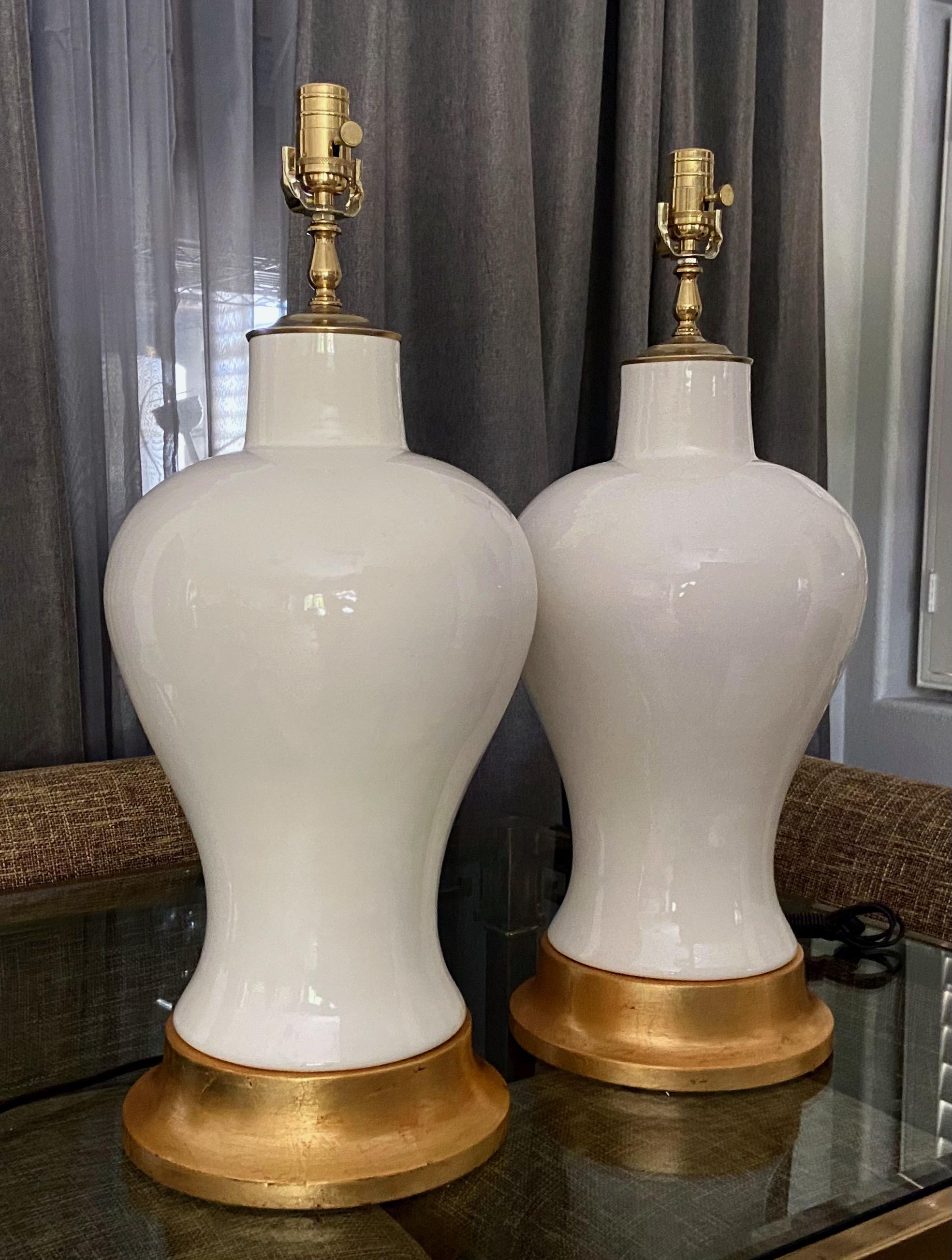 Pair Large Blanc De Shine Porcelain Table Lamps For Sale 11