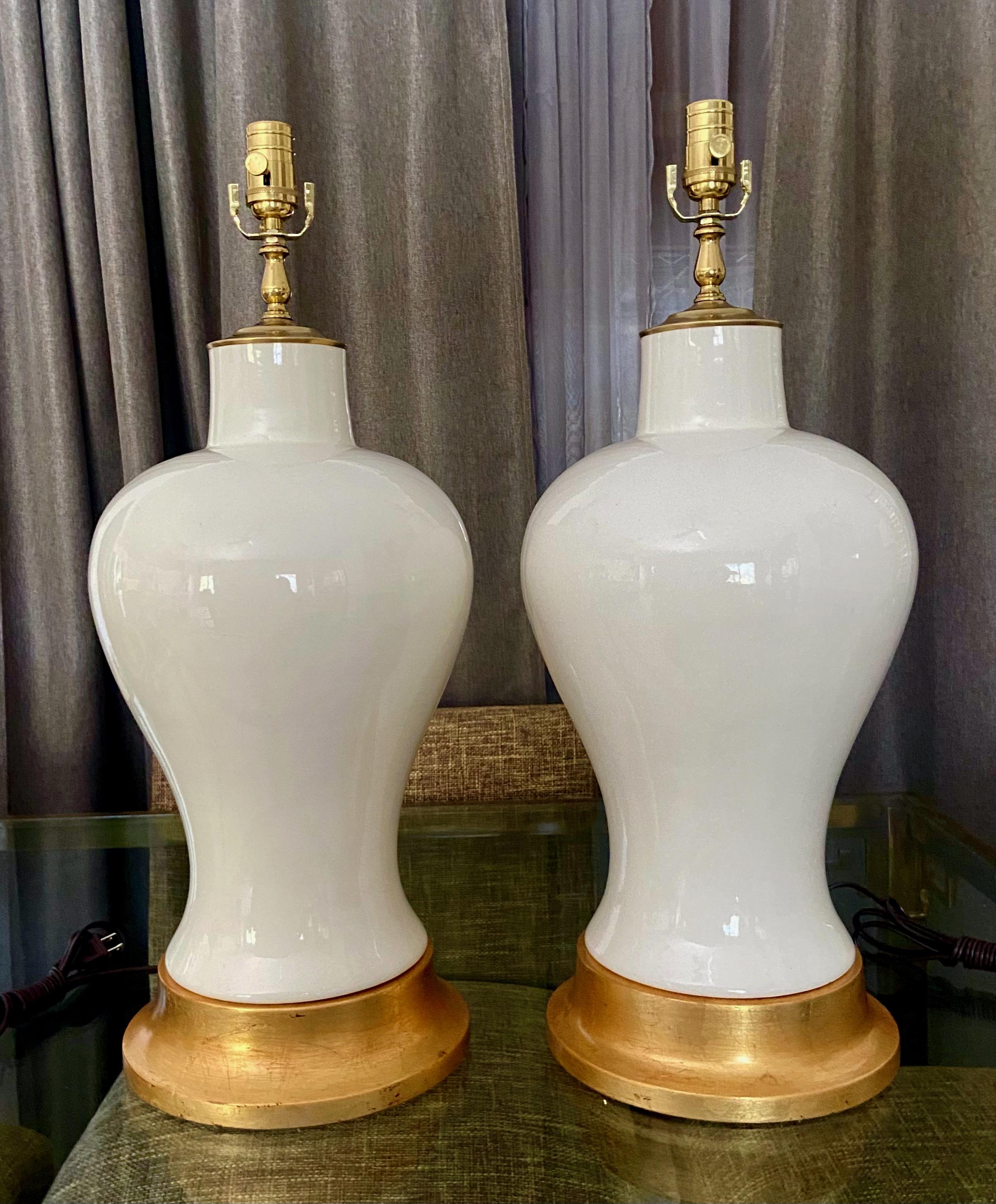 20th Century Pair Large Blanc De Shine Porcelain Table Lamps For Sale