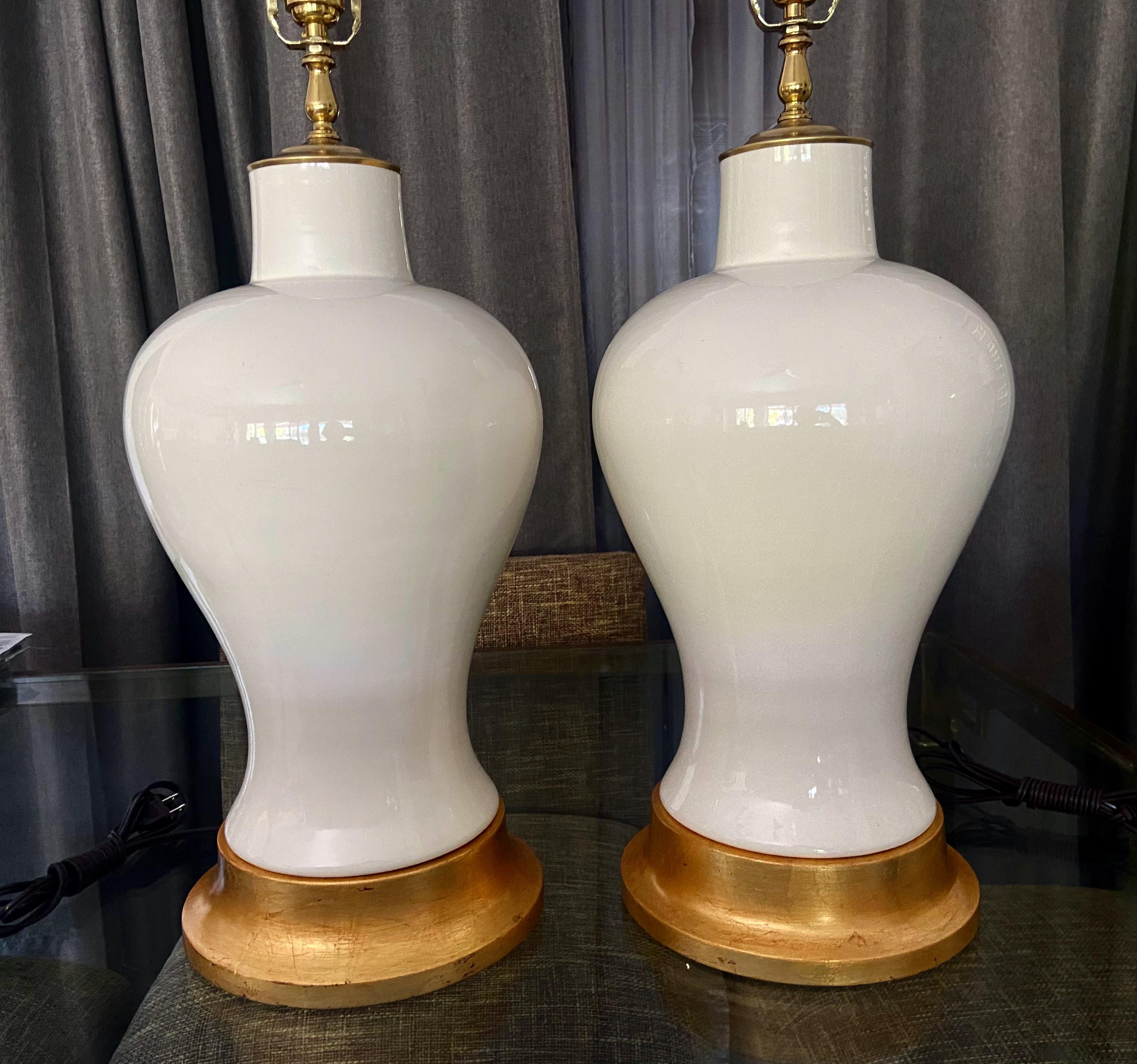 Pair Large Blanc De Shine Porcelain Table Lamps For Sale 2