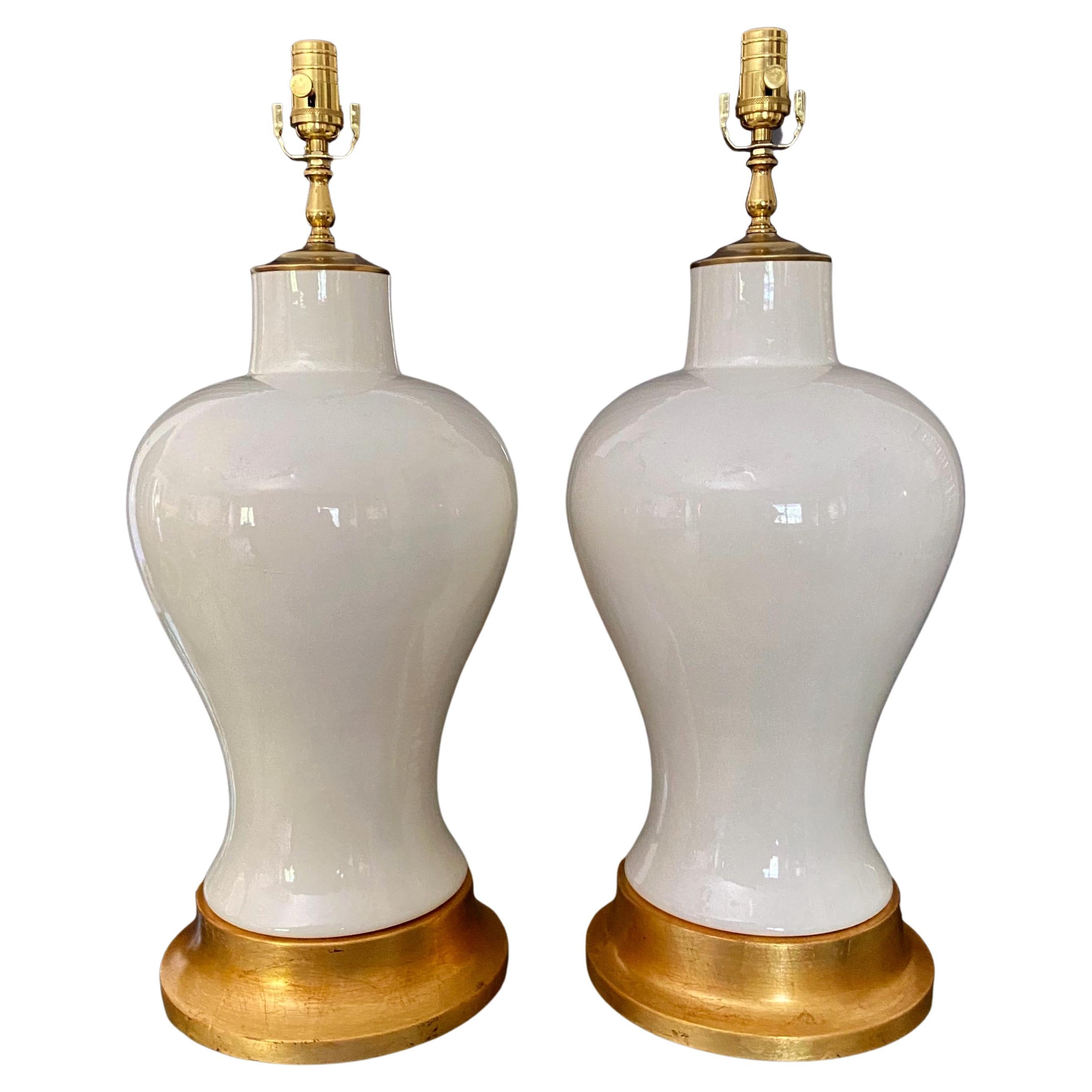 Pair Large Blanc De Shine Porcelain Table Lamps