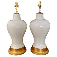 Pair Large Blanc De Shine Porcelain Table Lamps