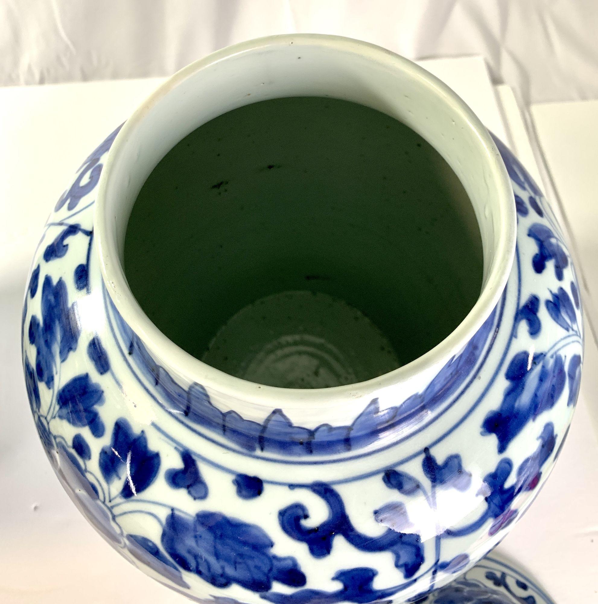 Pair Large Blue and White Chinese Porcelain Jars Hand Painted Kangxi Era C-1700 6