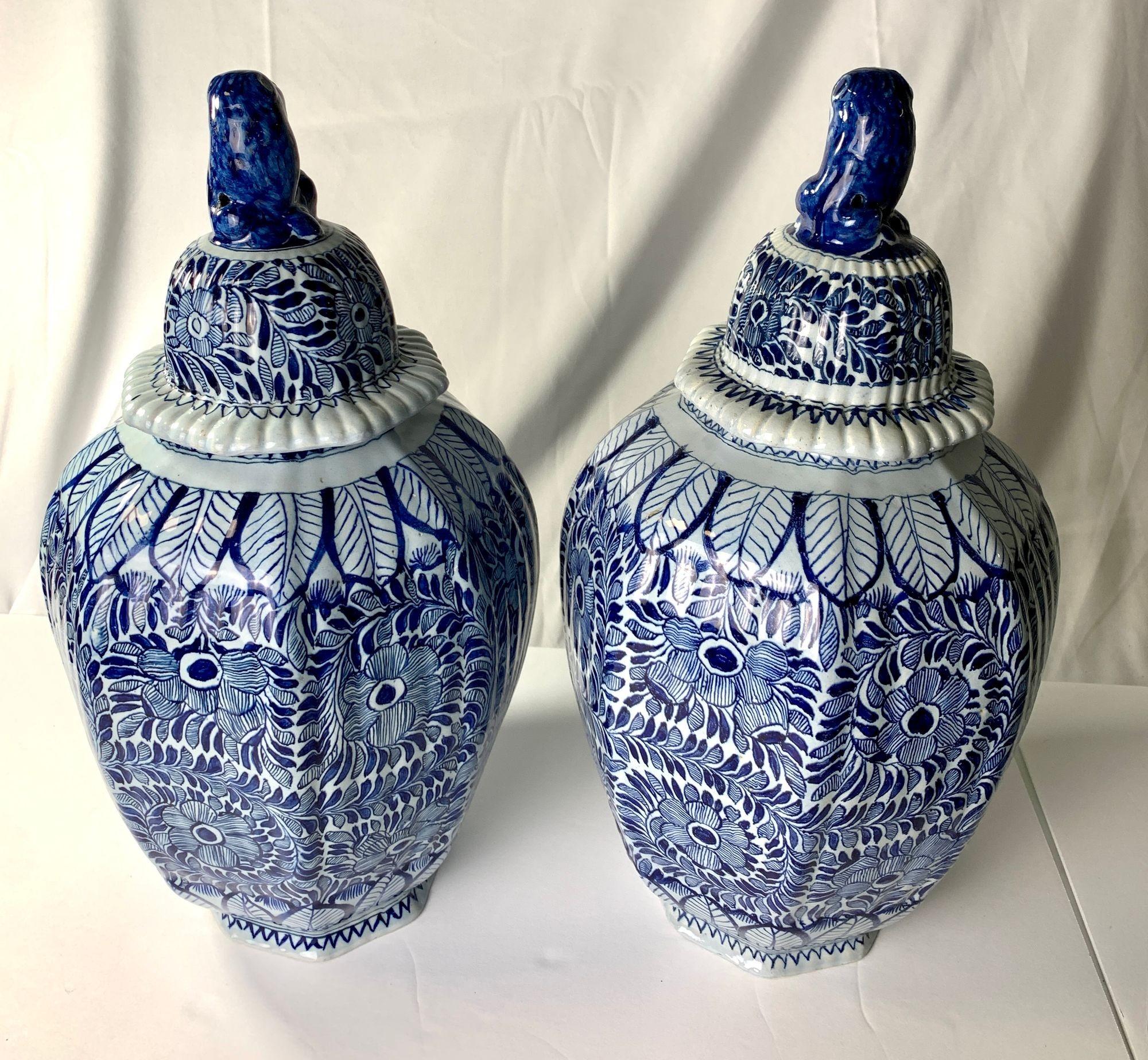 Pair Large Blue and White Delft Jars Made Netherlands 18th Century Circa 1780 For Sale 1