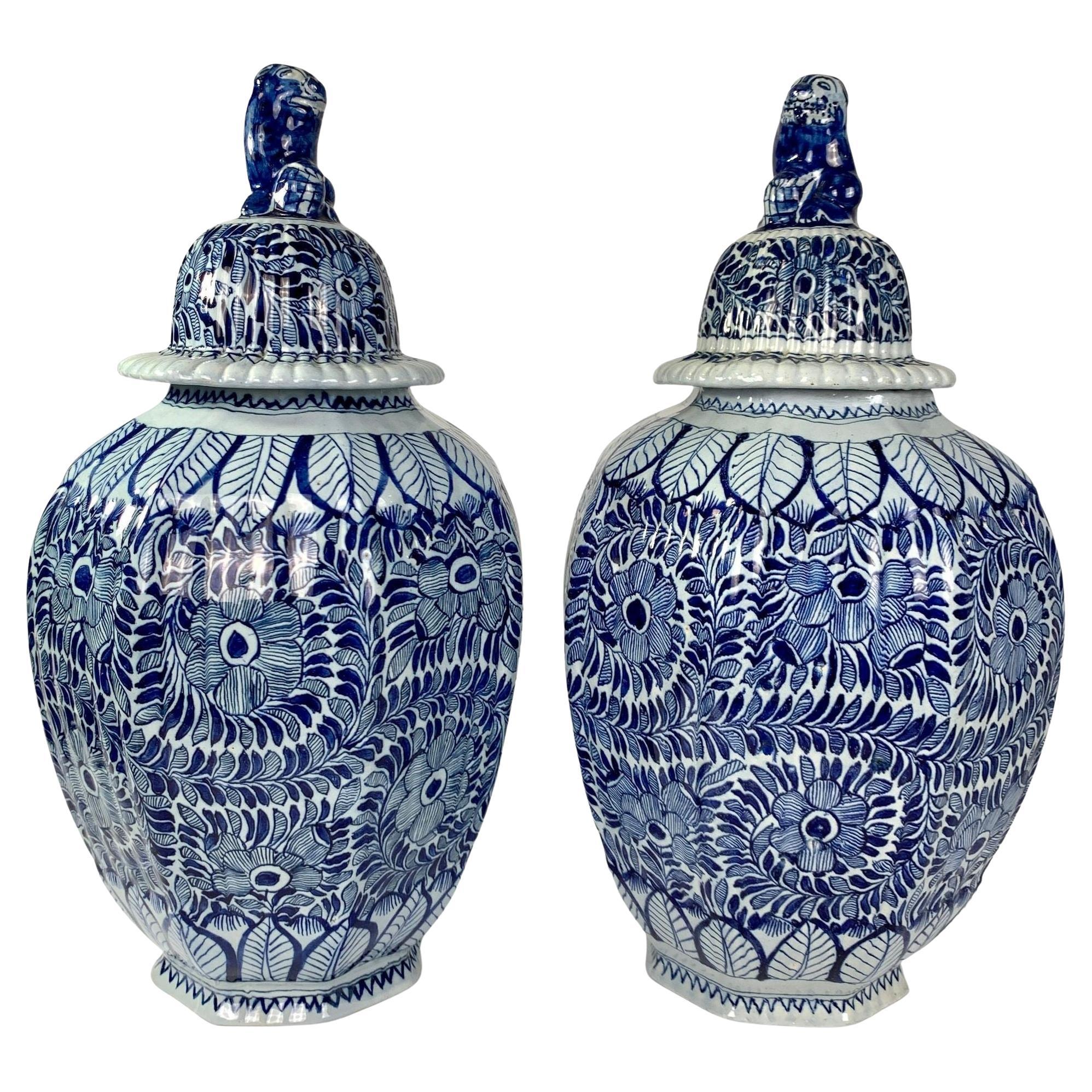 Pair Large Blue and White Delft Jars Made Netherlands 18th Century, Circa 1780