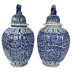 Pair Large Blue and White Delft Jars Made Netherlands 18th Century, Circa 1780