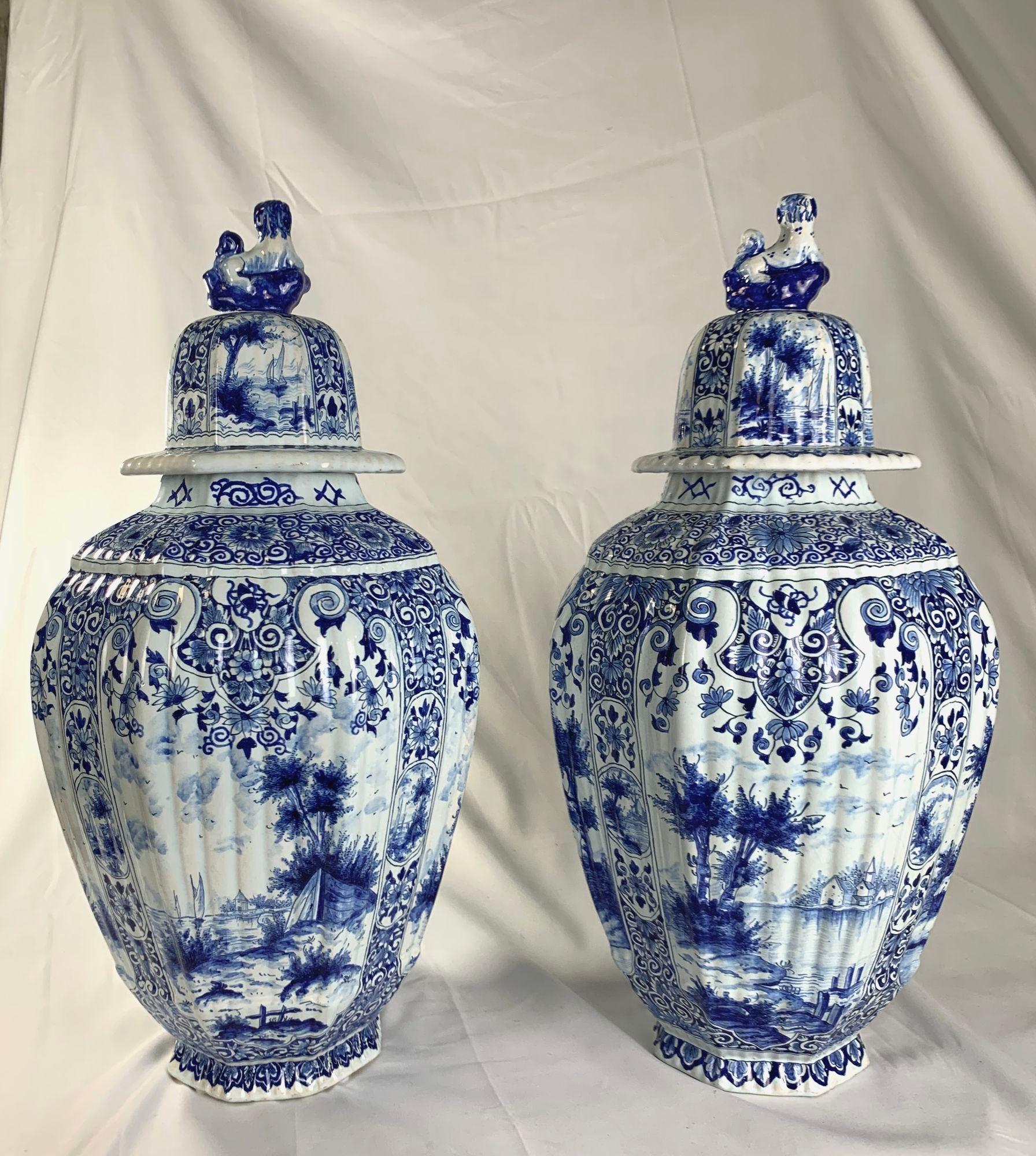 Pair Large Blue and White Delft Jars Netherlands Late 19th Century 7