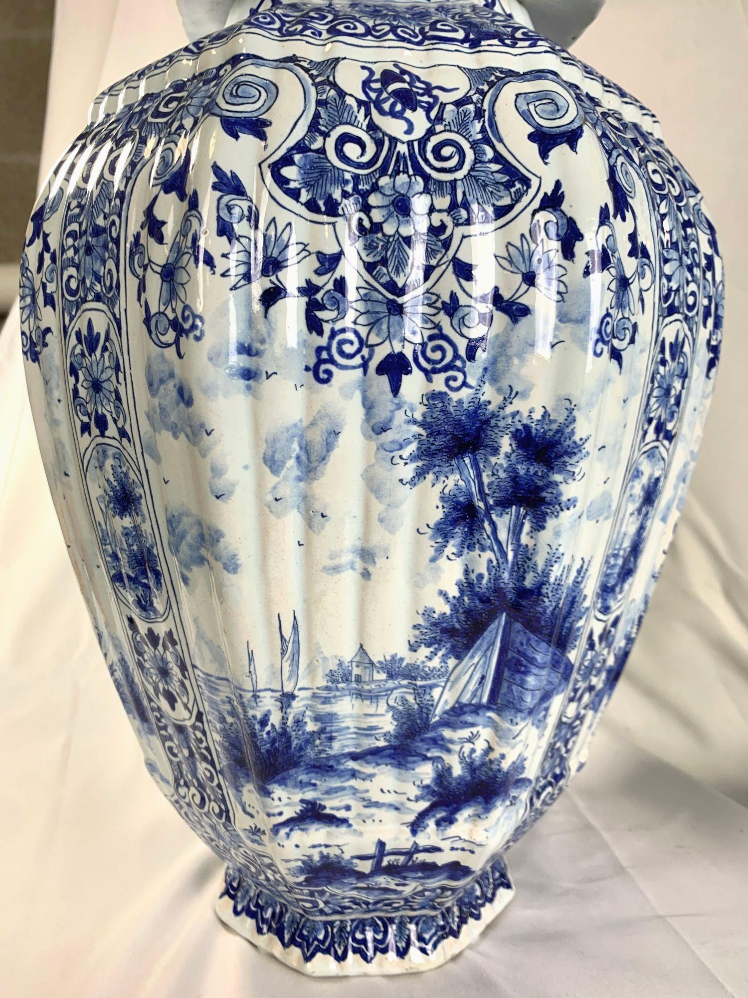 Pair Large Blue and White Delft Jars Netherlands Late 19th Century 9