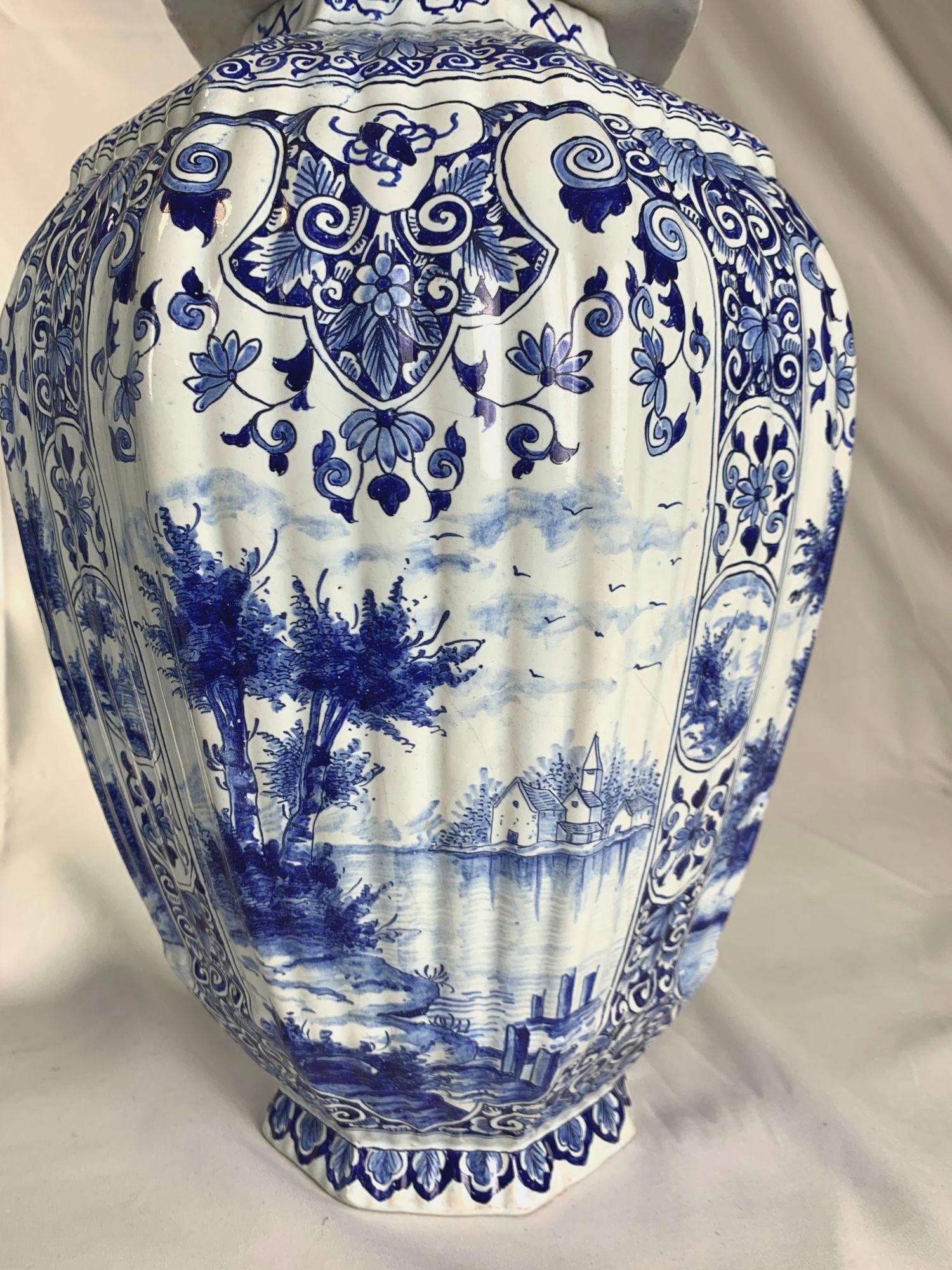 Pair Large Blue and White Delft Jars Netherlands Late 19th Century 10