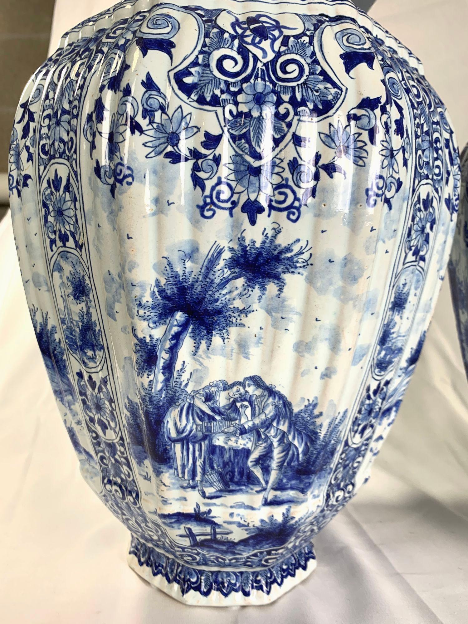 Pair Large Blue and White Delft Jars Netherlands Late 19th Century 11