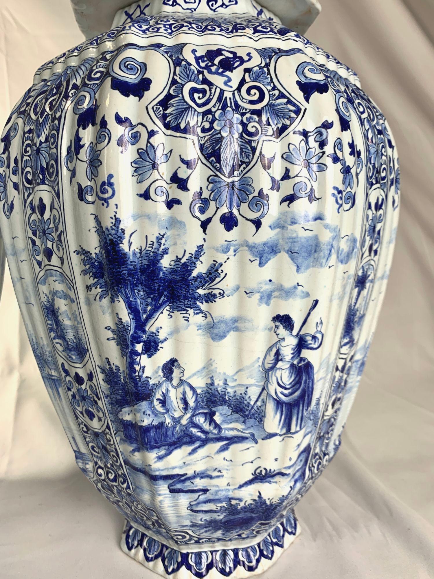 Pair Large Blue and White Delft Jars Netherlands Late 19th Century 12