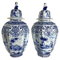 Pair Large Blue and White Delft Jars Netherlands Late 19th Century