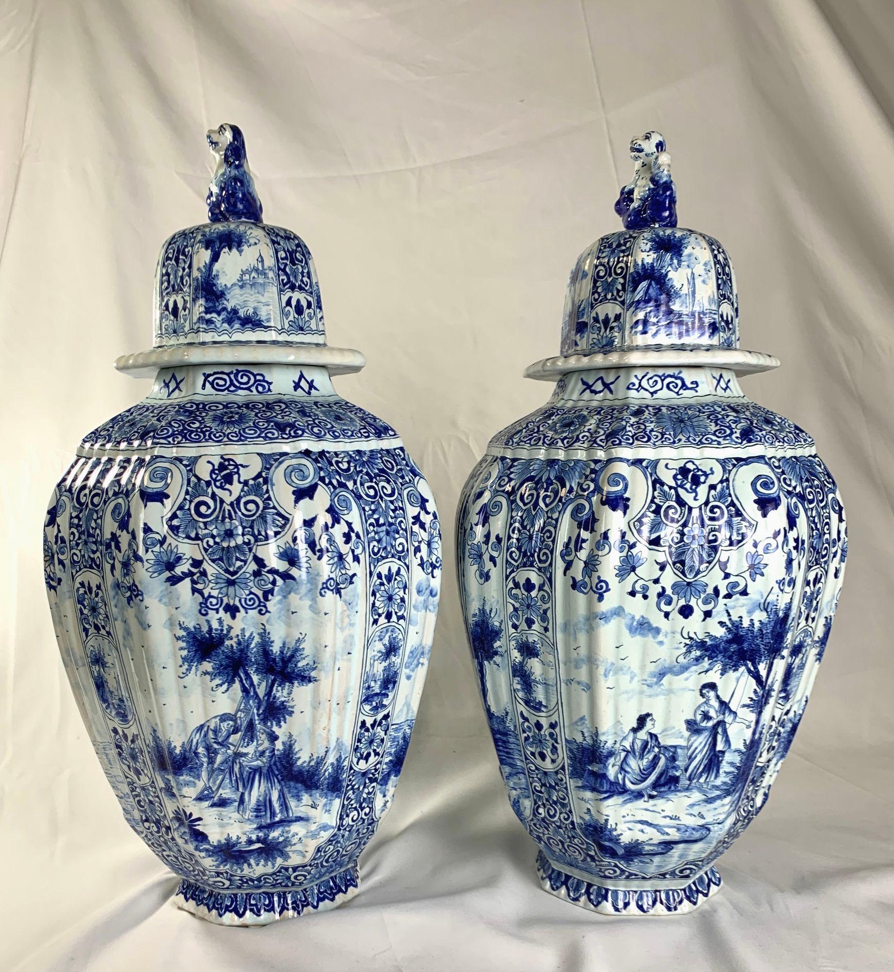Pair Large Blue and White Delft Jars Netherlands Late 19th Century 1