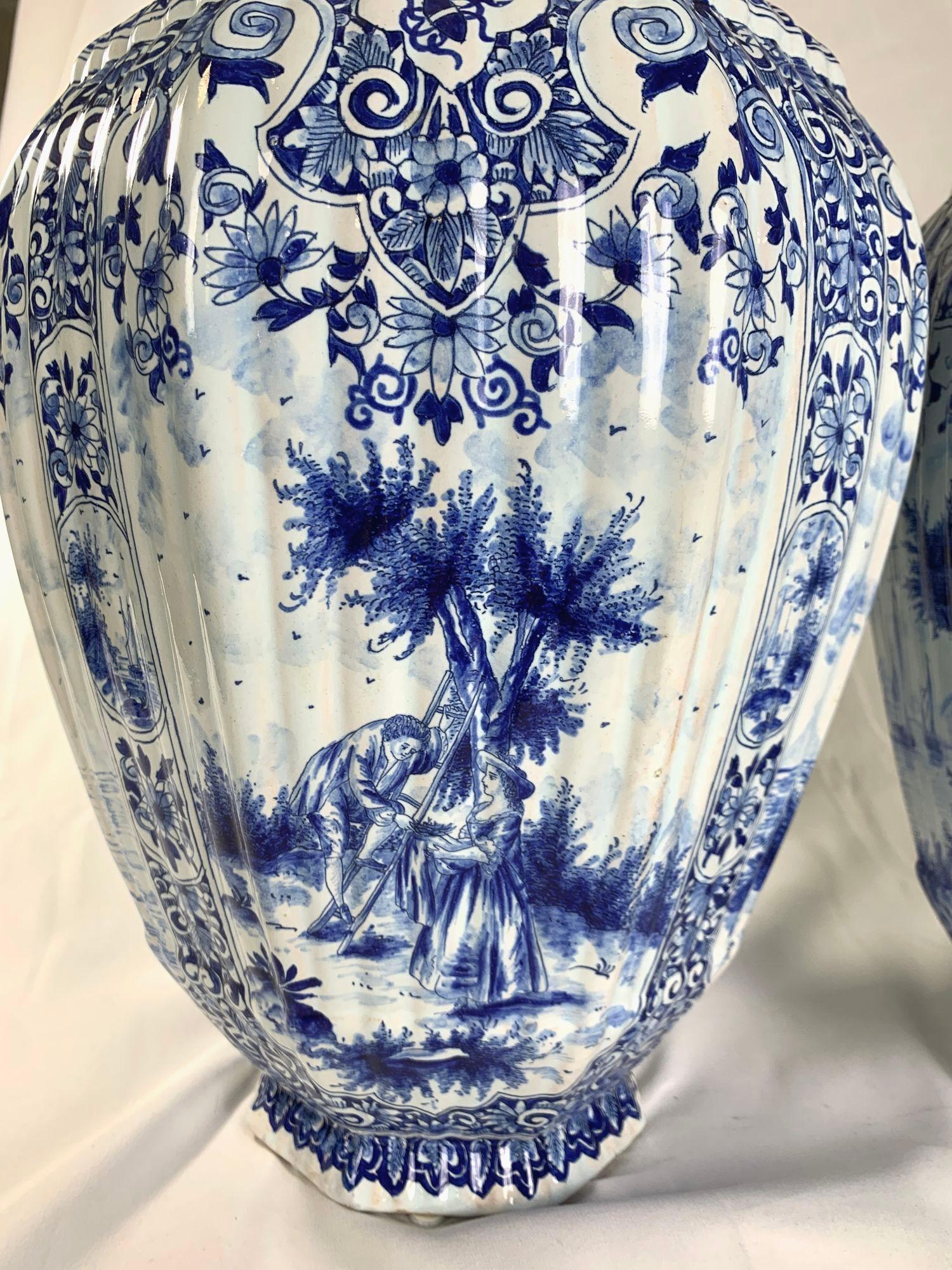 Pair Large Blue and White Delft Jars Netherlands Late 19th Century 2