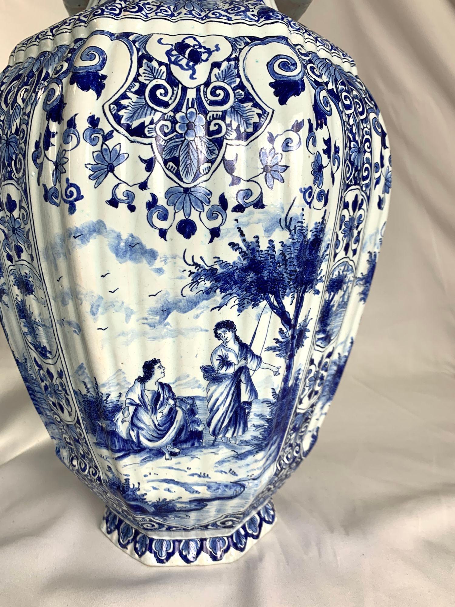 Pair Large Blue and White Delft Jars Netherlands Late 19th Century 3