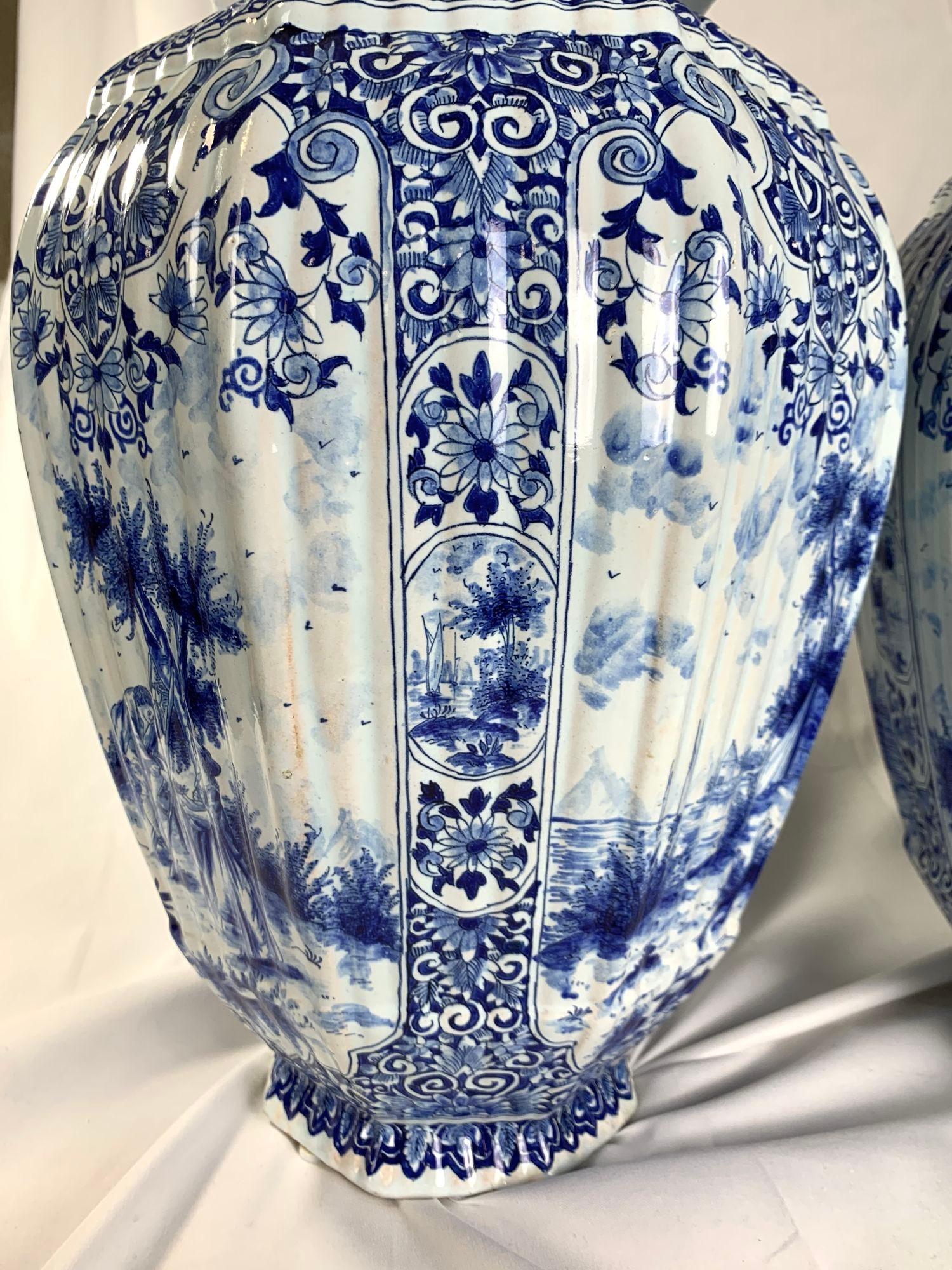 Pair Large Blue and White Delft Jars Netherlands Late 19th Century 4