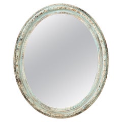 Pair of Large Blue Oval Mirrors, 20th Century