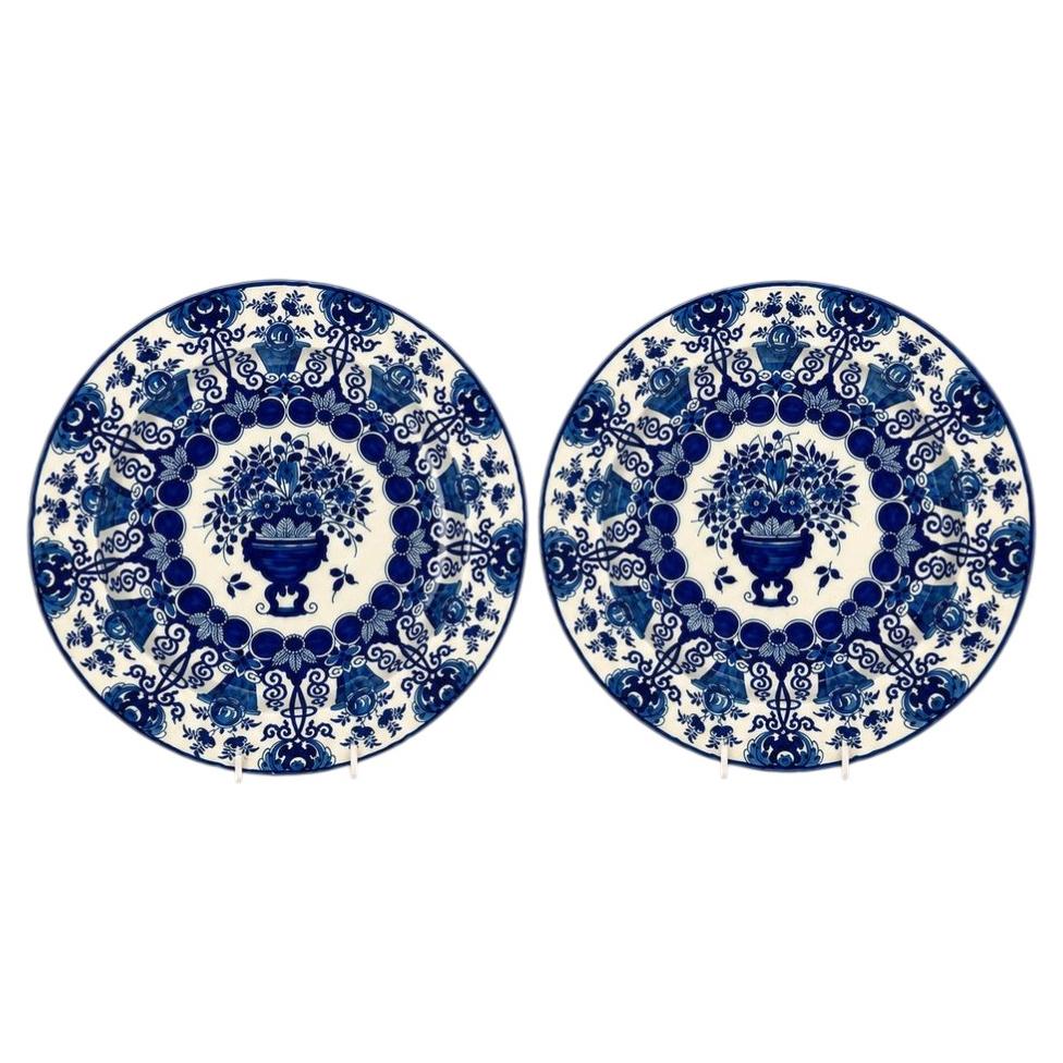 Pair Large Blue & White Dutch Delft Plates Hand Painted The Claw Circa 1760