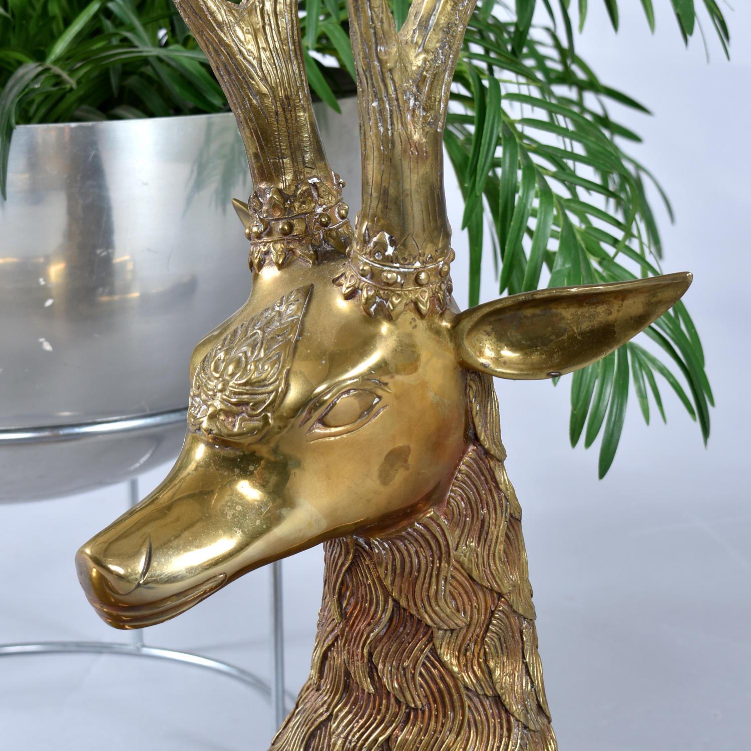 Pair Large Brass Deer Figurine Sculptures For Sale 5