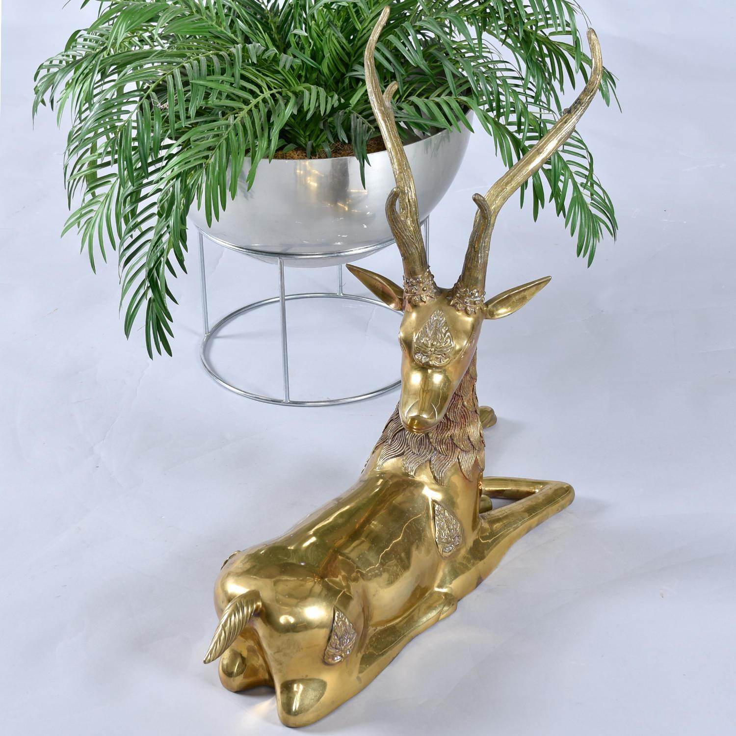 Pair Large Brass Deer Figurine Sculptures For Sale 6