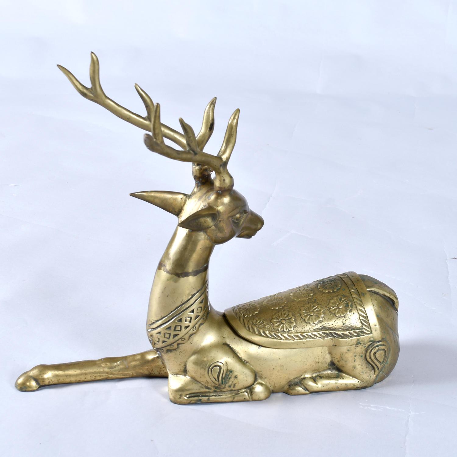 Unknown Pair Large Brass Deer Figurine Sculptures For Sale