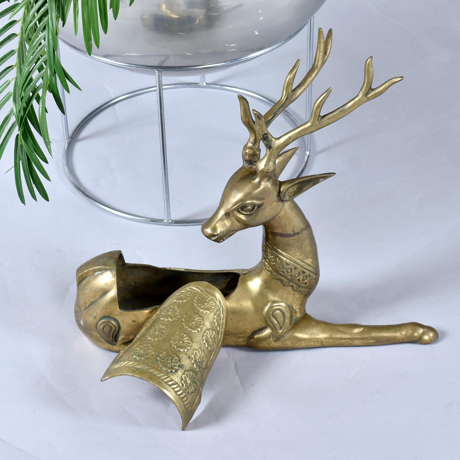 Pair Large Brass Deer Figurine Sculptures In Good Condition For Sale In Chattanooga, TN