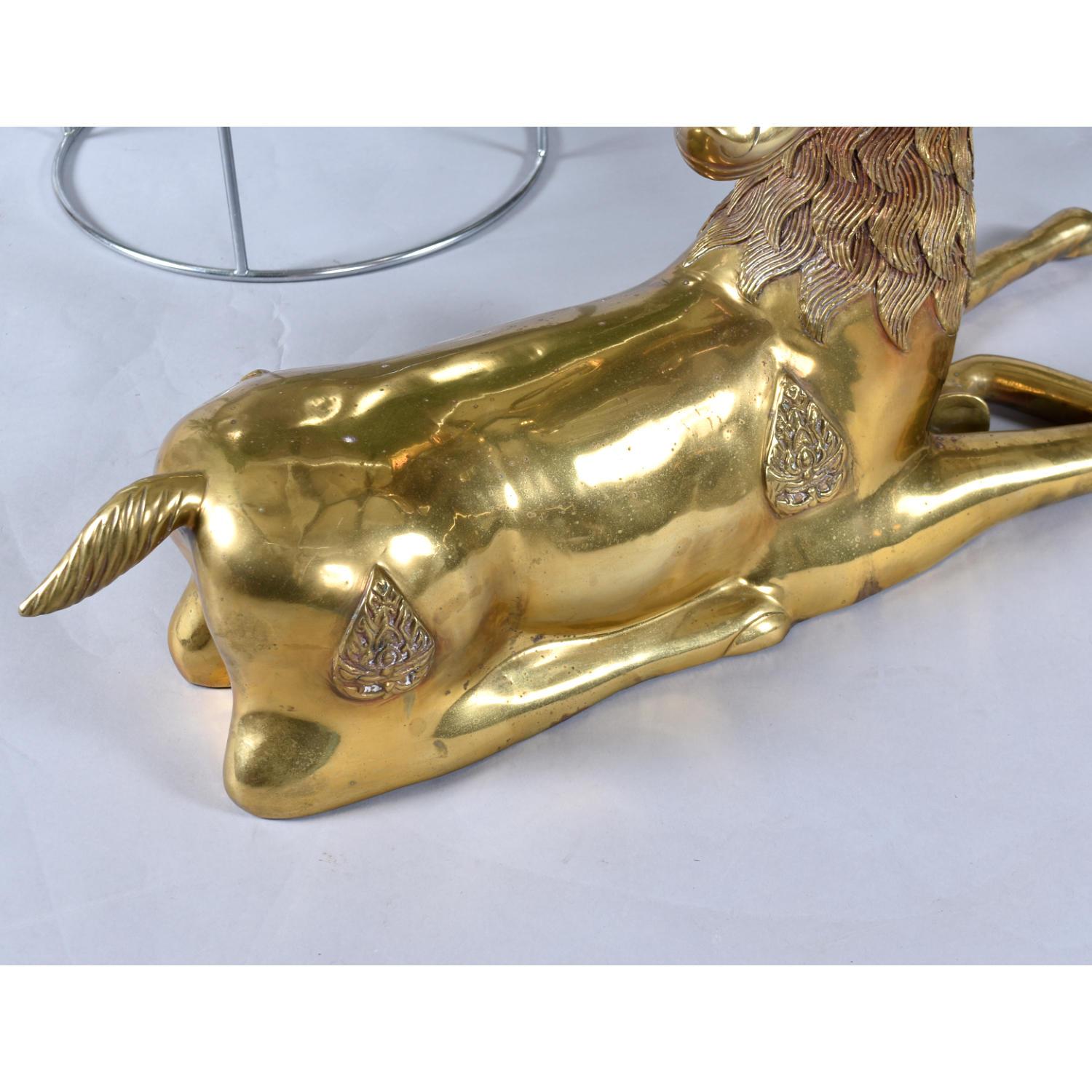 20th Century Pair Large Brass Deer Figurine Sculptures For Sale