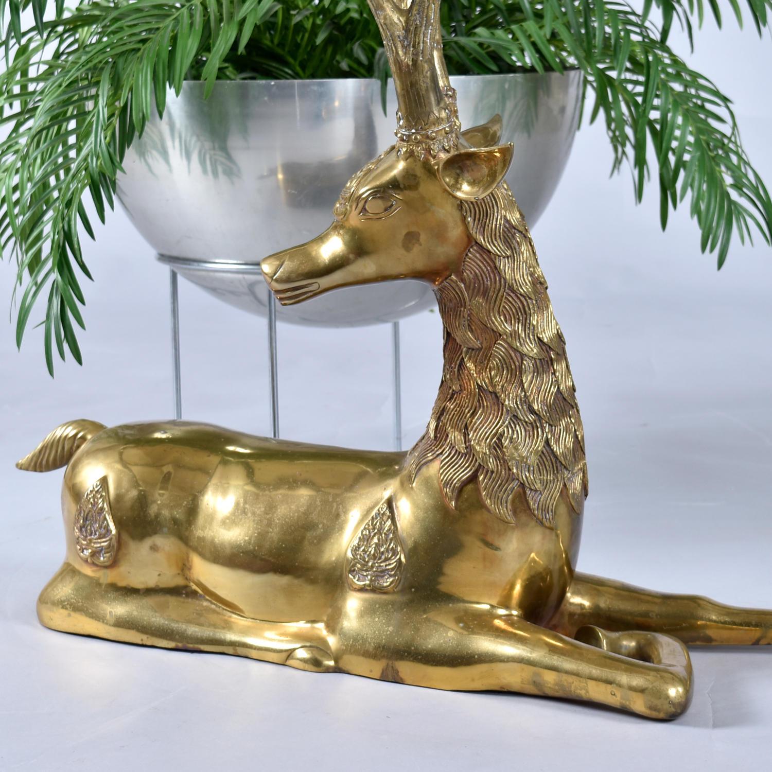 Pair Large Brass Deer Figurine Sculptures For Sale 1
